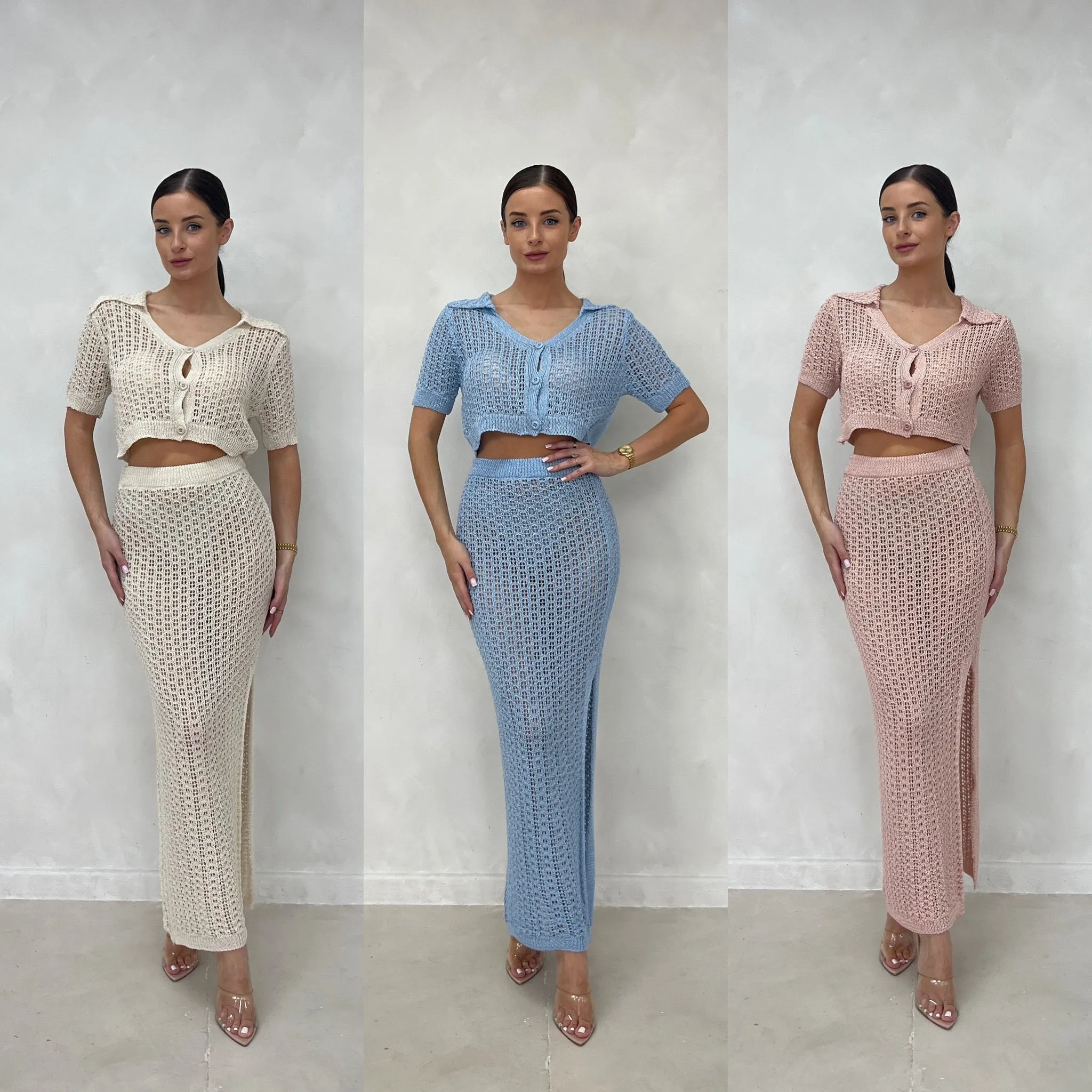 LIZA Knitted Crochet Maxi Co Ord (3 colours) sold by Talliah Rose UK