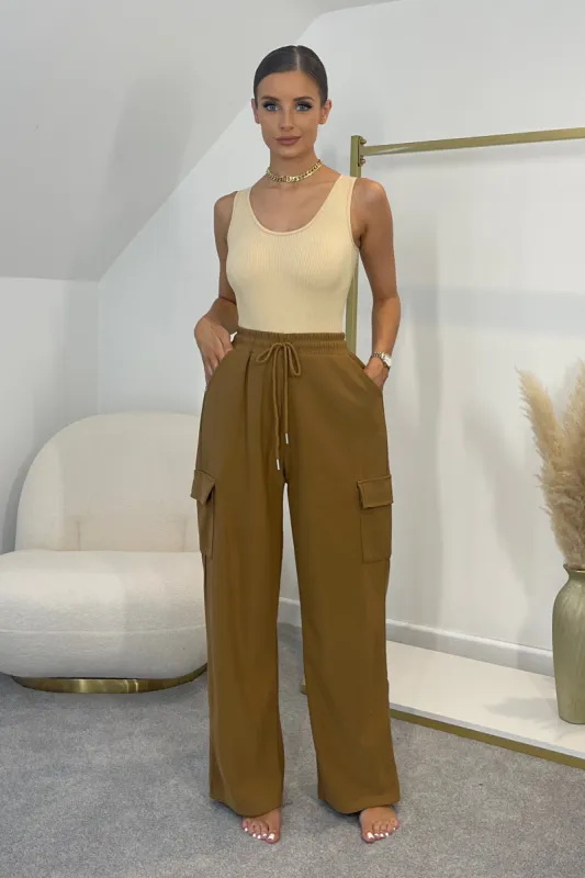 FAYE Toffee Soft Straight Leg Cargo Trousers sold by Talliah Rose UK