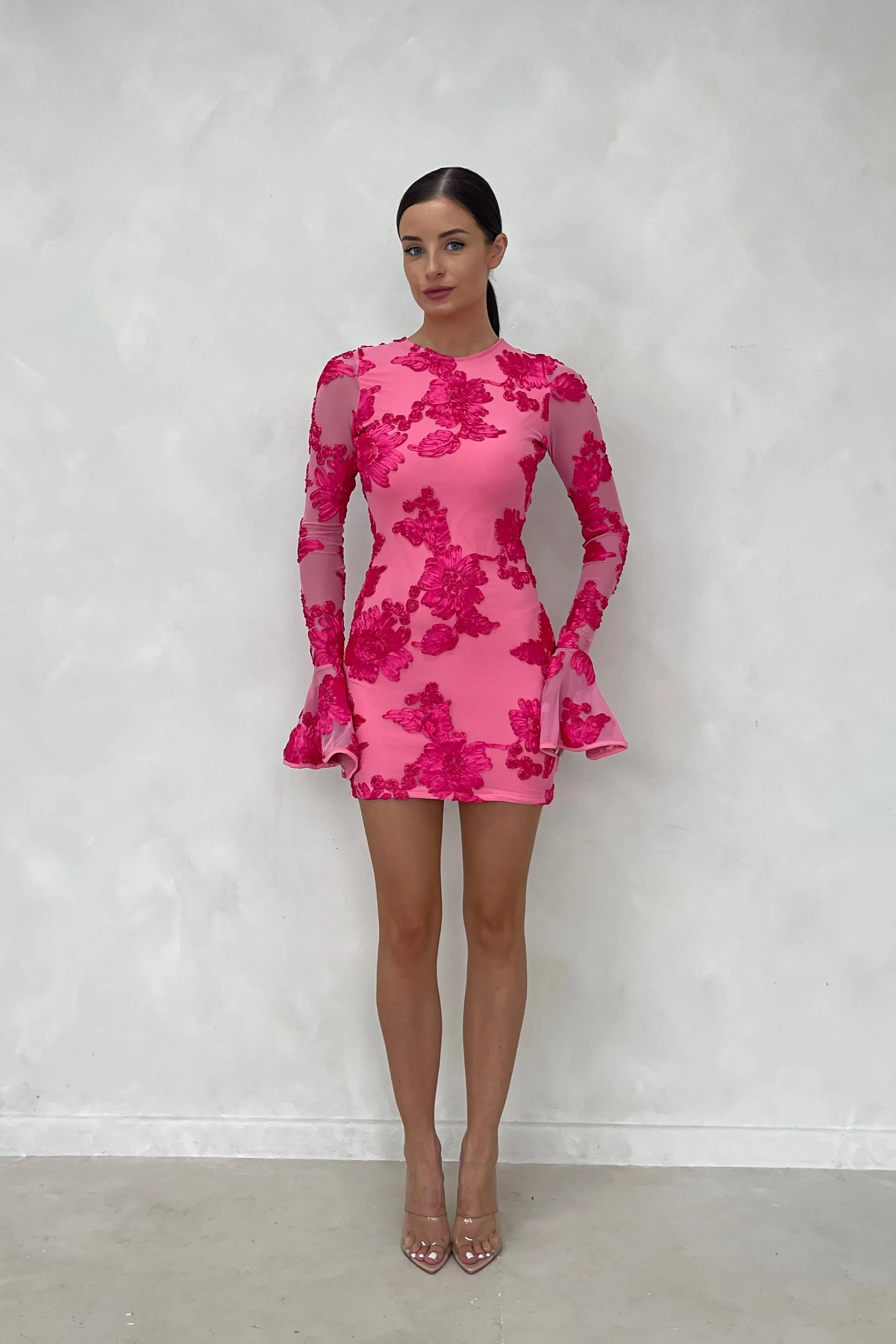MADDISON Pink Embroidered Backless Mesh Mini Dress sold by Talliah Rose UK