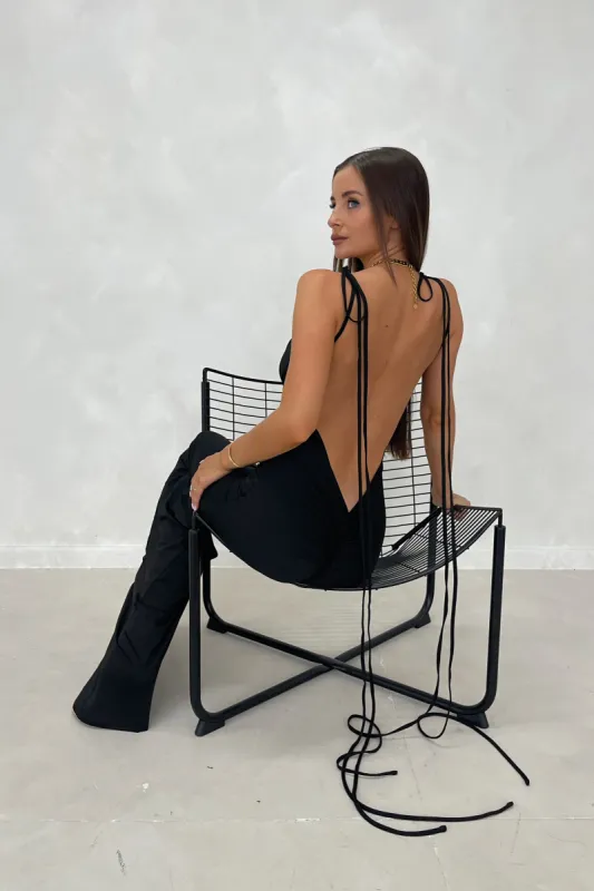 CRYSTAL Black Low Back Spaghetti Strap Maxi Dress sold by Talliah Rose UK
