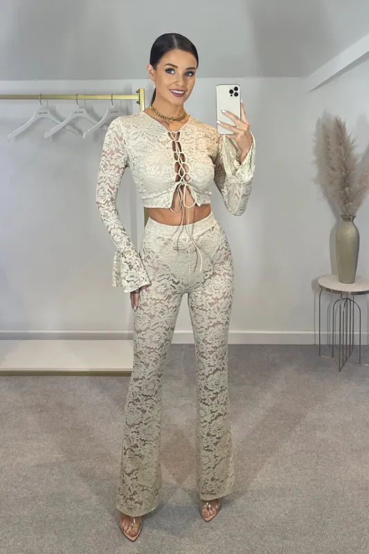 MATILDA Lace Trouser Co Ord (Beige) sold by Talliah Rose UK