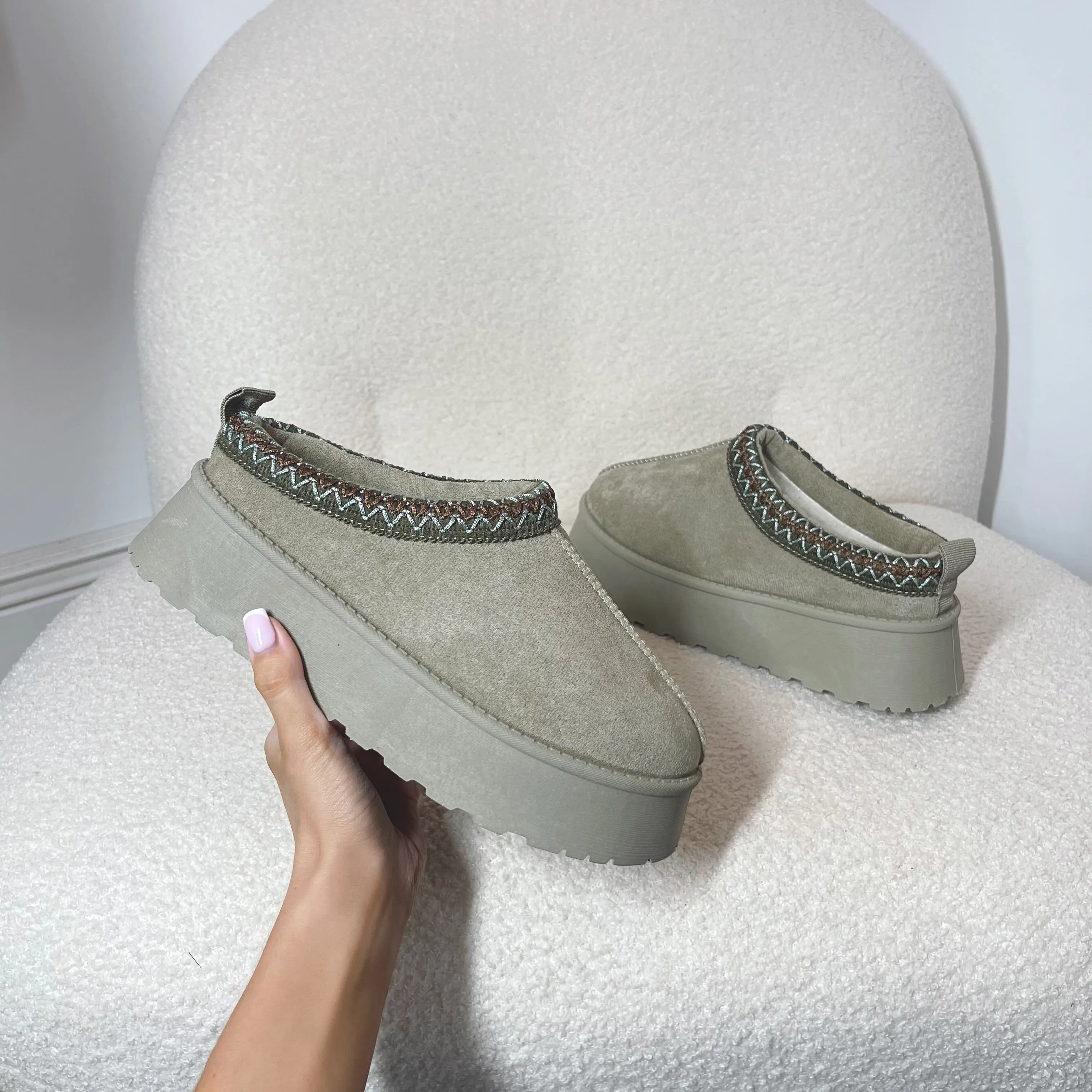 ALICE Faux SuedeChunky Aztec Slip On Shoes in Antelope (SIZE UP) sold by Talliah Rose UK