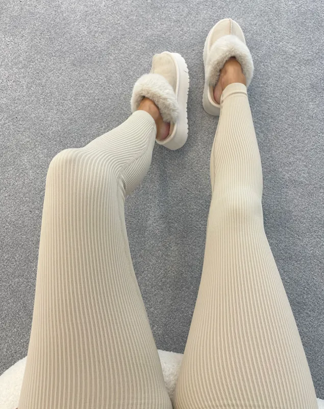 HONEY High Waisted Thick Rib Seamless Leggings in Beige sold by Talliah Rose UK