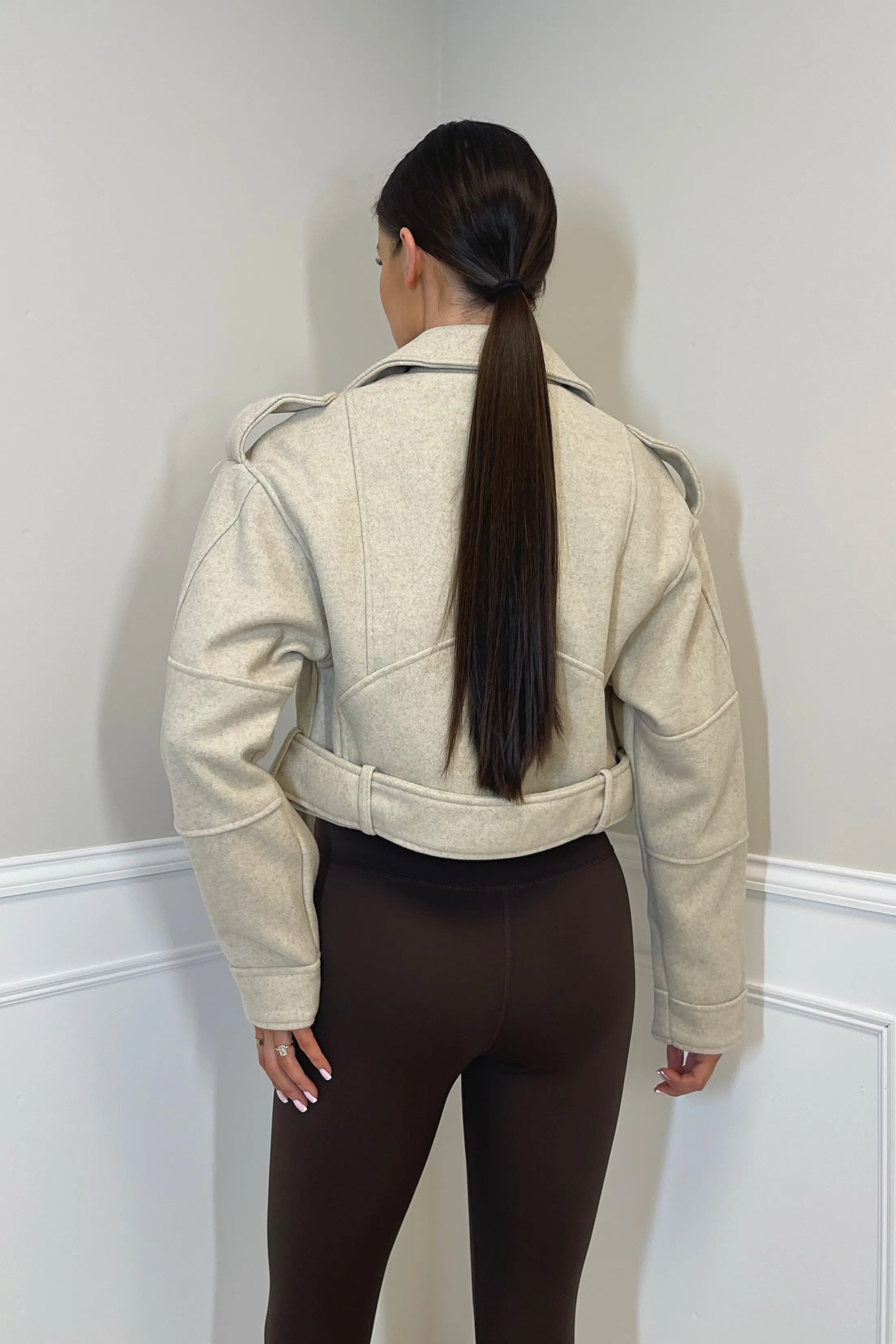 RORY Wool Blend Structured Biker Jacket in Latte sold by Talliah Rose UK product image thumbnail 2