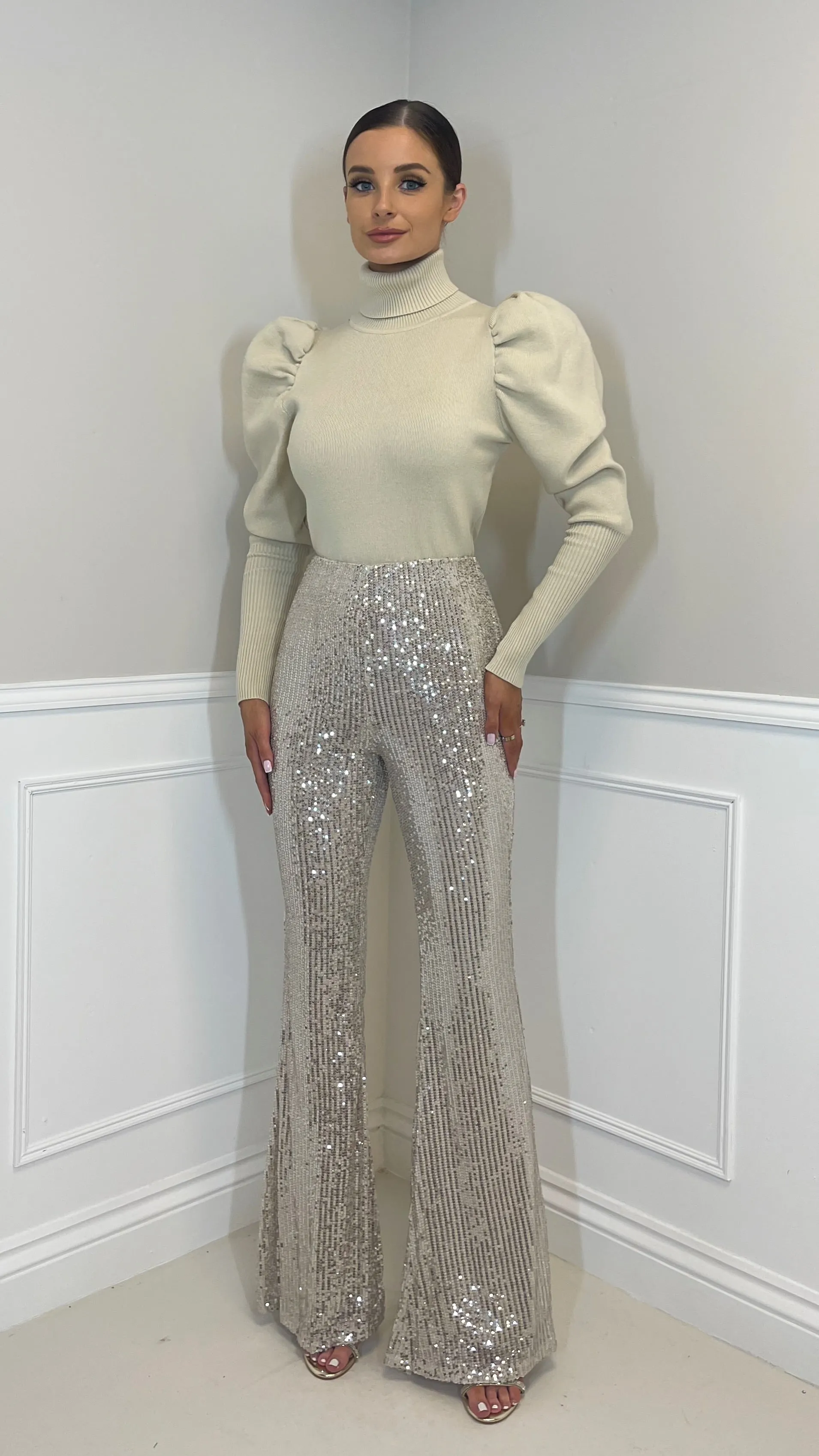 LEIGH Puff Sleeve Roll Neck Jumper in Light Beige sold by Talliah Rose UK product image thumbnail 3