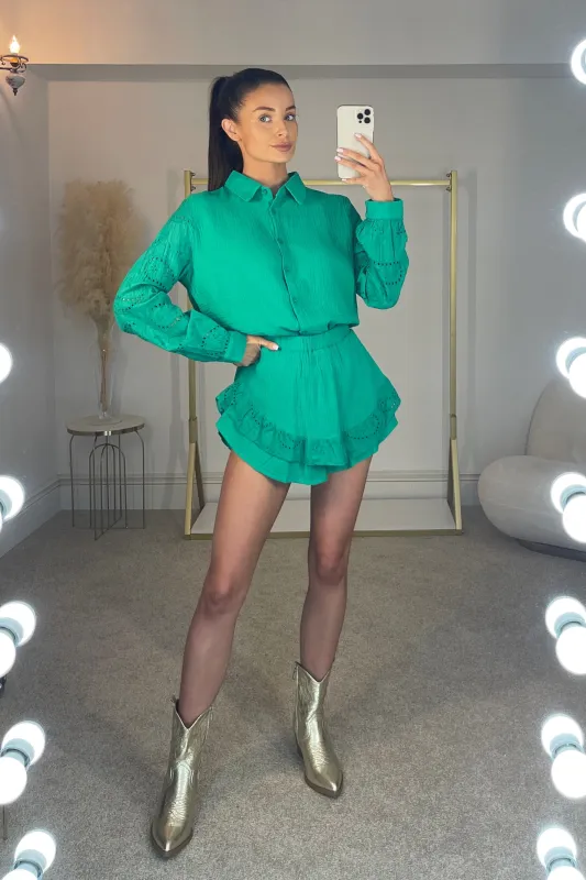 ORLA Cheesecloth Shirt & Shorts Co Ord Set in Green sold by Talliah Rose UK