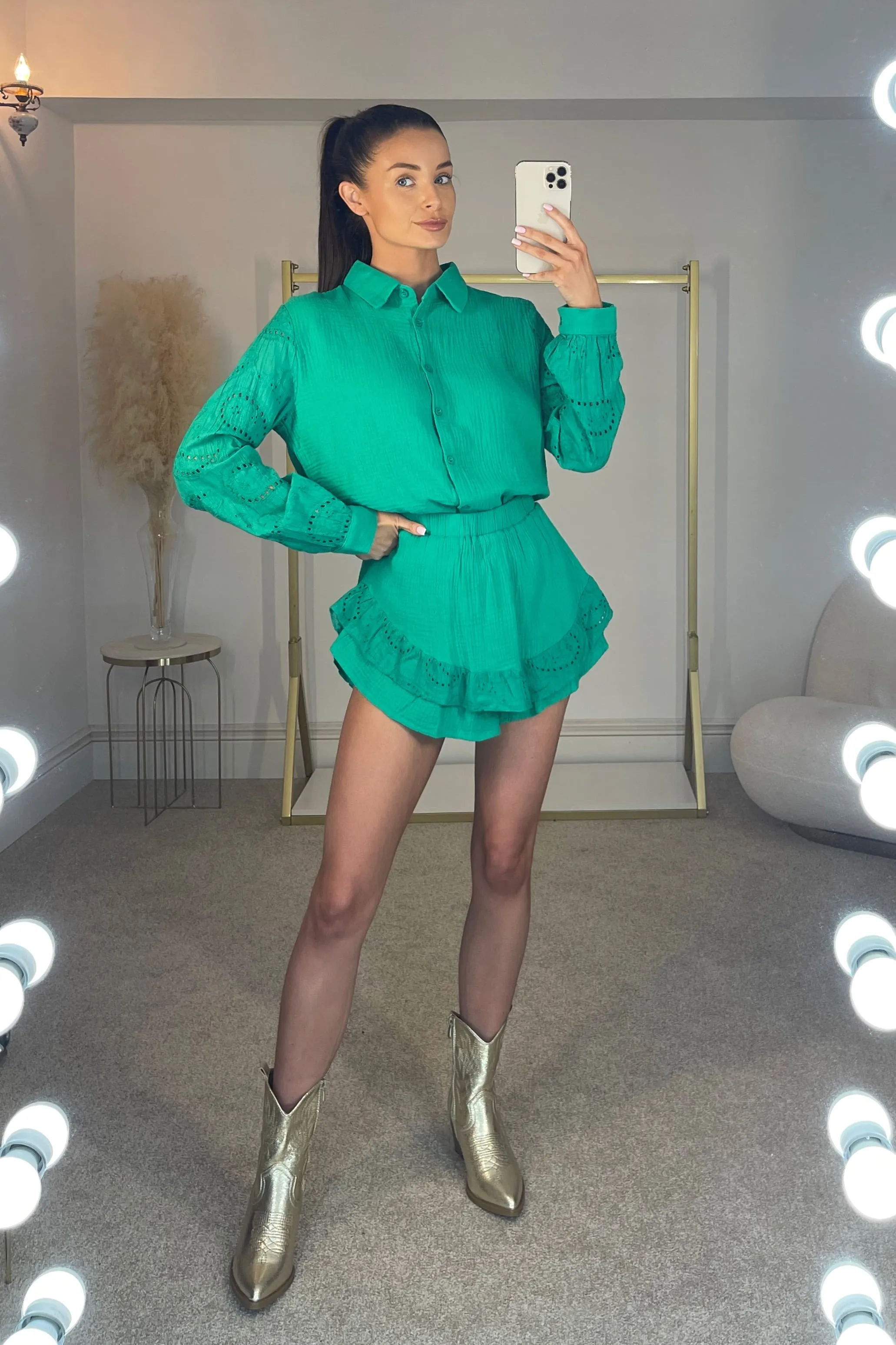 ORLA Cheesecloth Shirt & Shorts Co Ord Set in Green sold by Talliah Rose UK