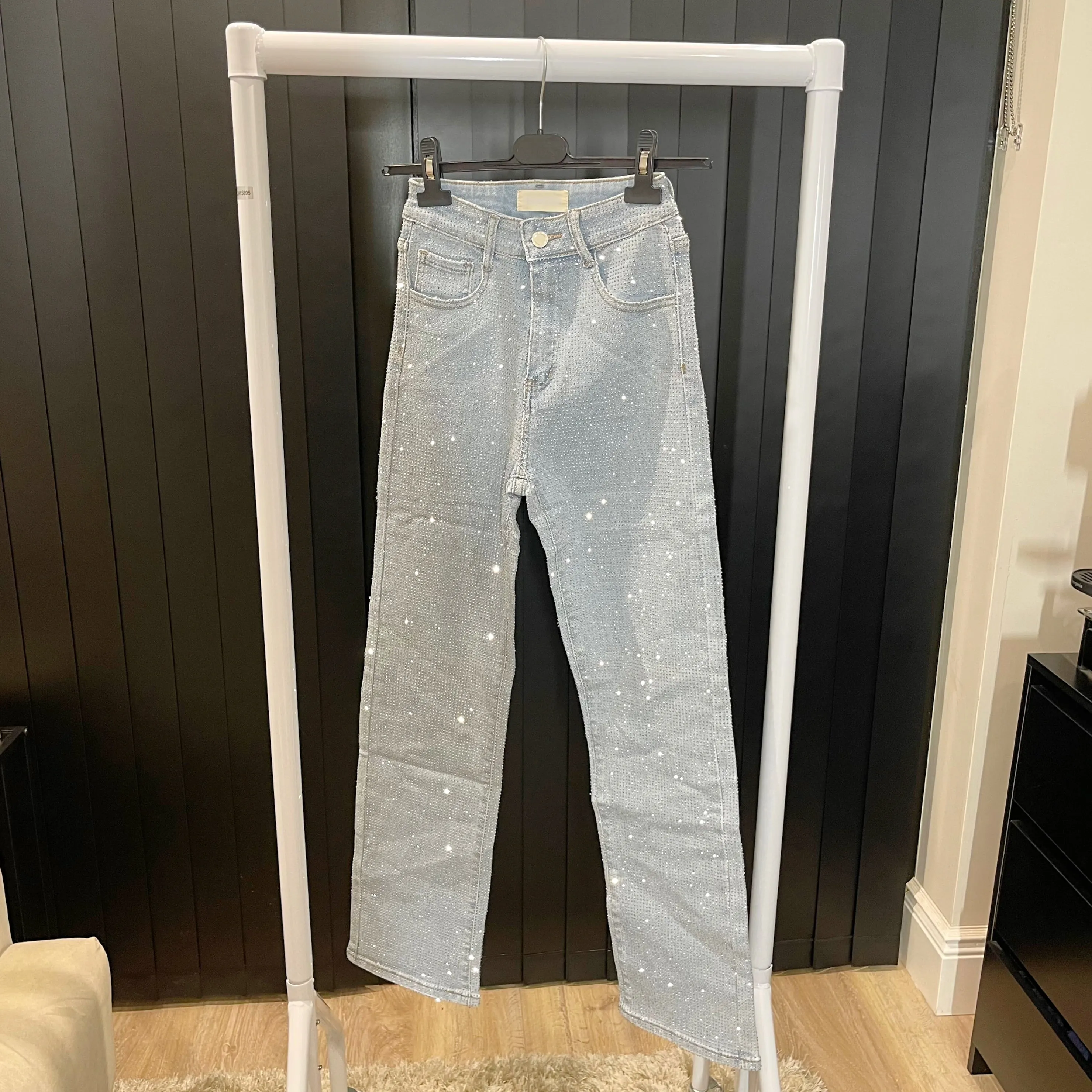 EDEN Petite Premium Diamanté Fitted High Waisted Jeans in Summer Blue sold by Talliah Rose UK