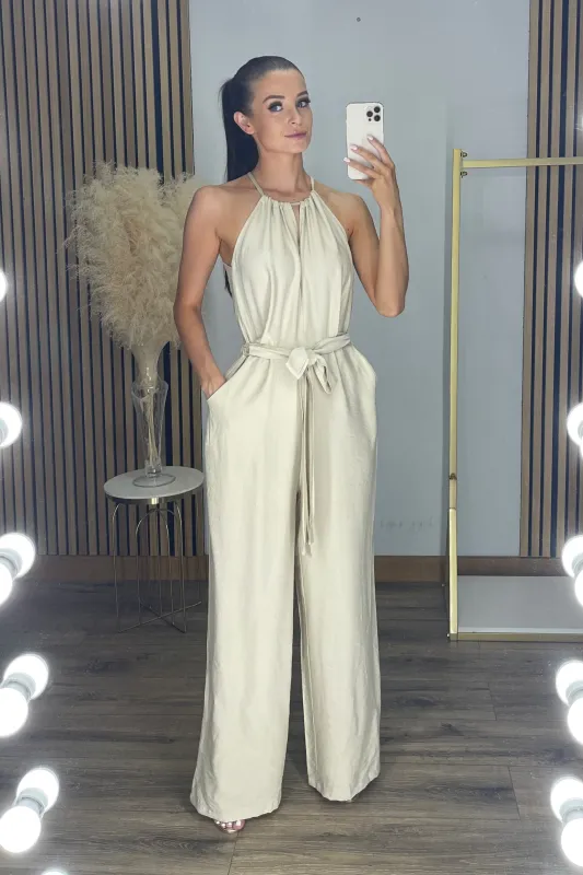 RUTH Straight Leg Linen Feel Jumpsuit sold by Talliah Rose UK
