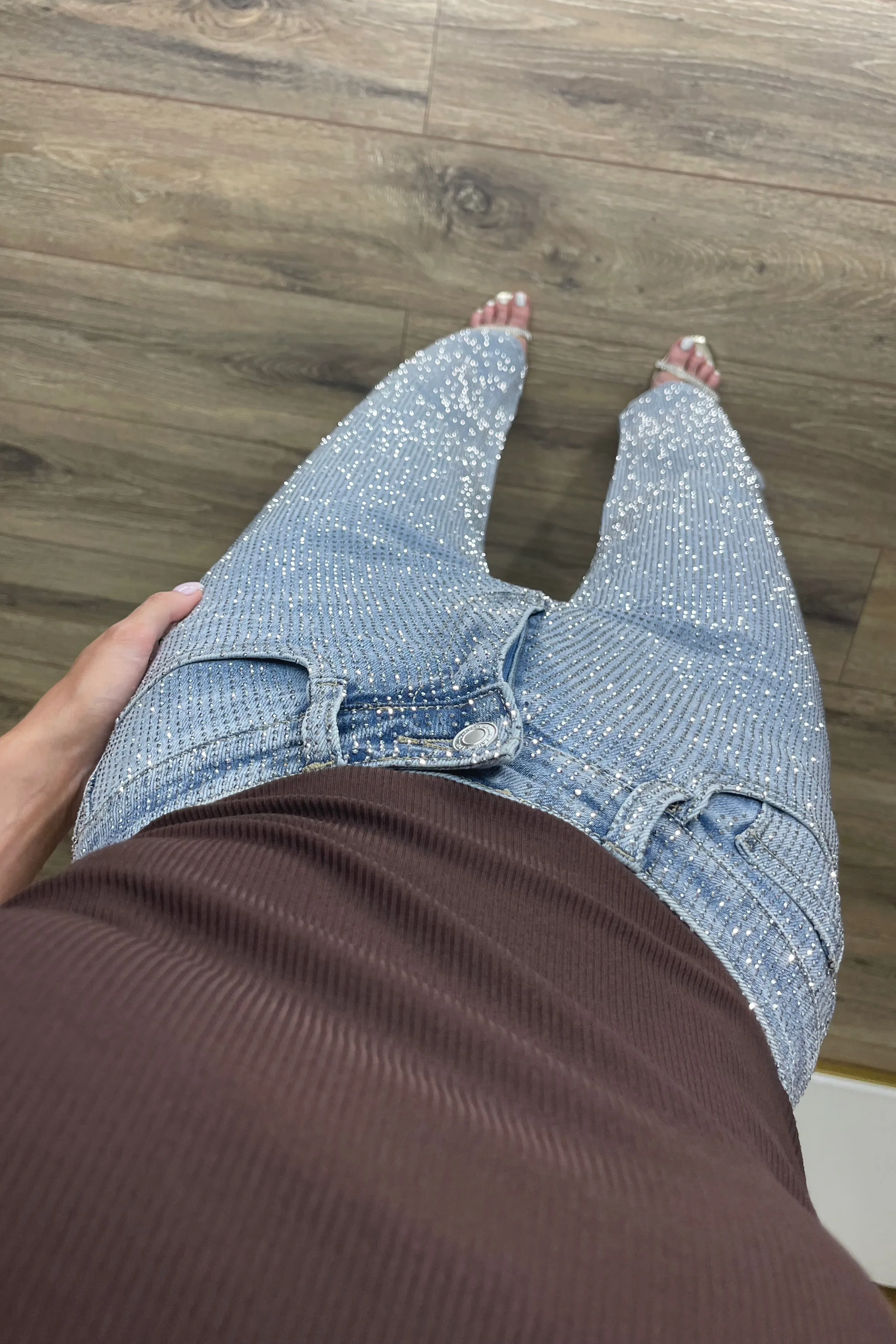 The MOLLY Diamanté Jeans | Mid Blue sold by Talliah Rose UK