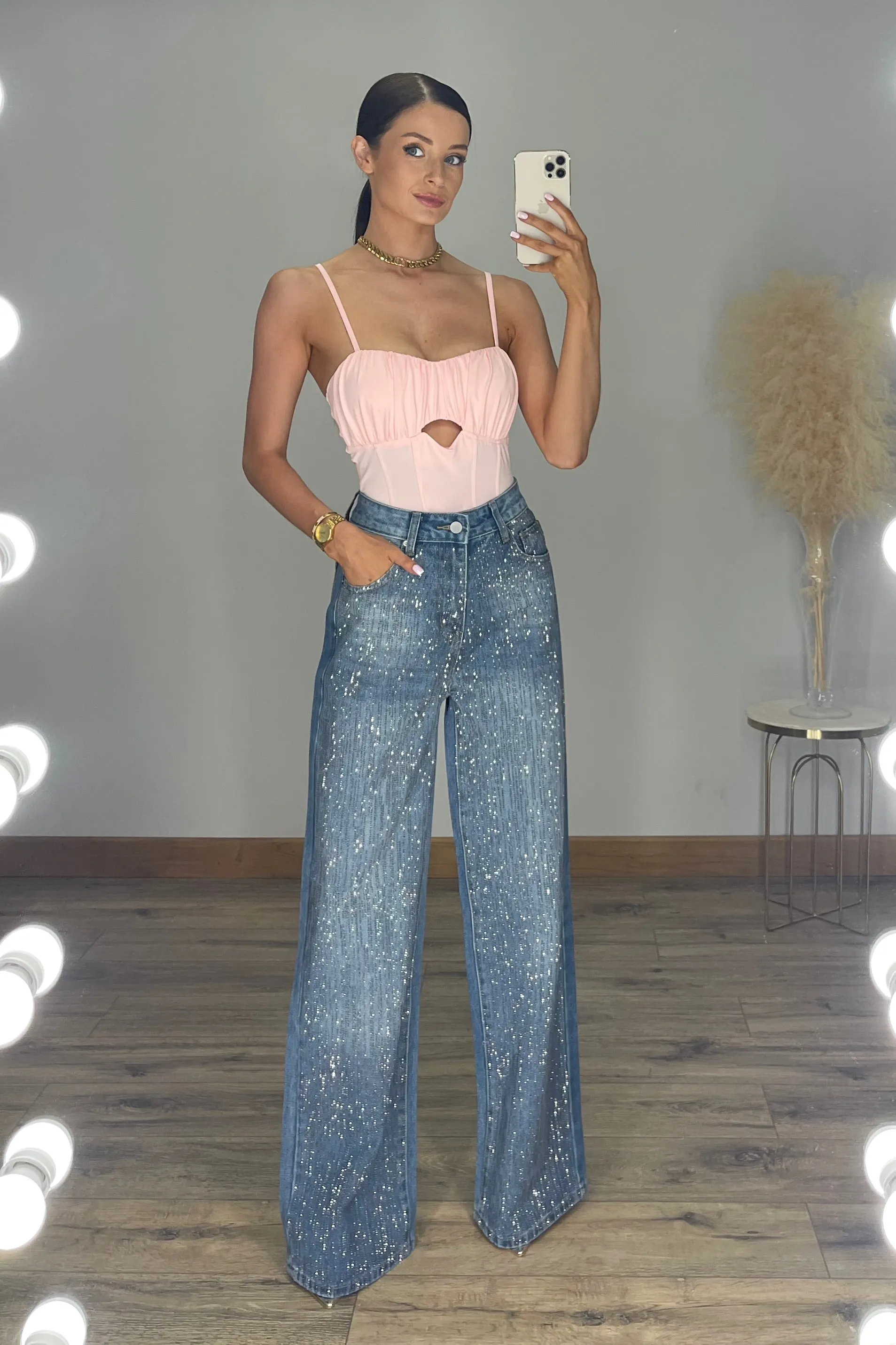 The LIBBY Diamanté Jeans | Mid Blue sold by Talliah Rose UK