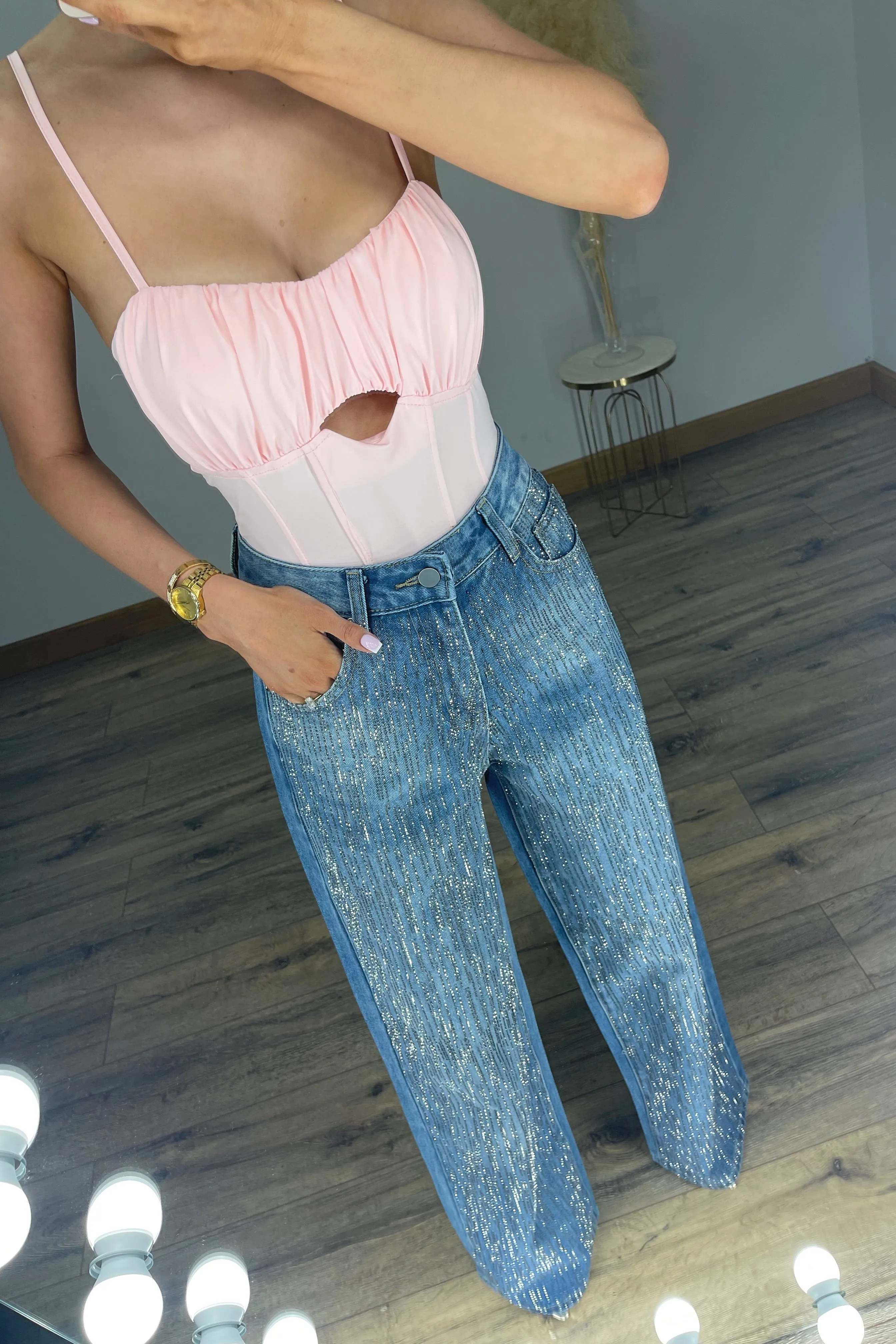 The LIBBY Diamanté Jeans | Mid Blue sold by Talliah Rose UK product image thumbnail 2