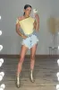 OLIVE Stretch Rib Off Shoulder Buckle T Shirt in Lemon sold by Talliah Rose UK