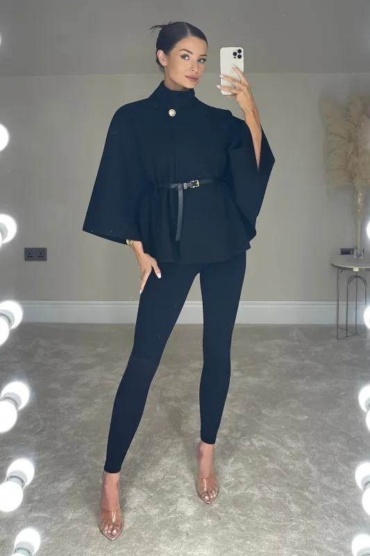 The VICTORIA Belted Cape | Classic Black sold by Talliah Rose UK