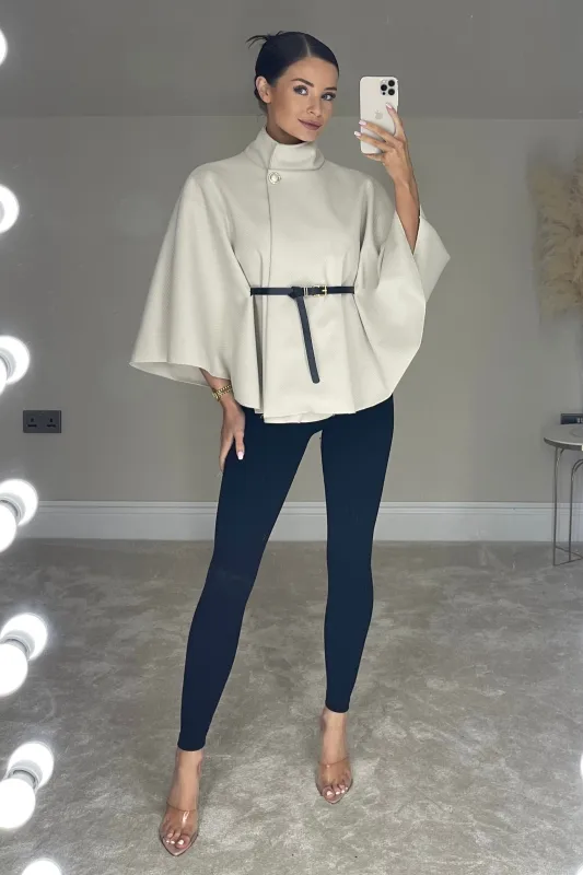 The VICTORIA Belted Cape | Latte sold by Talliah Rose UK