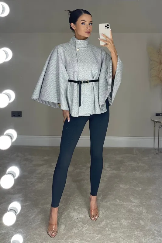 The VICTORIA Belted Cape | Storm Grey sold by Talliah Rose UK