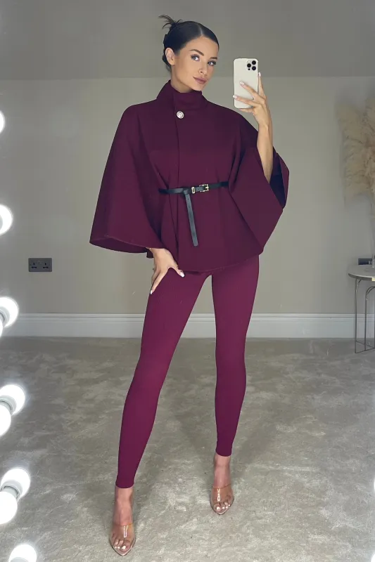 The VICTORIA Belted Cape | Dark Cherry sold by Talliah Rose UK