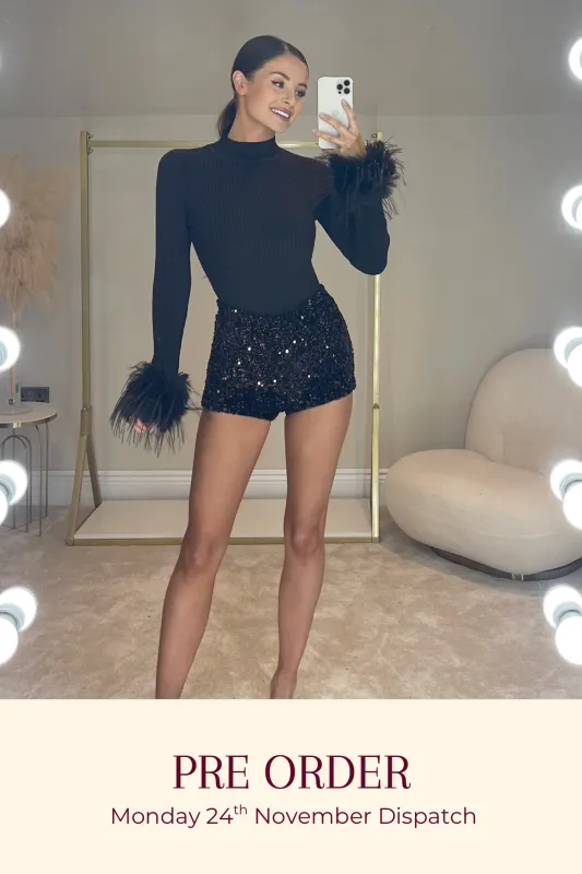 The CHARLOTTE Velvet Sequin Hot Pants | Dark Chocolate sold by Talliah Rose UK