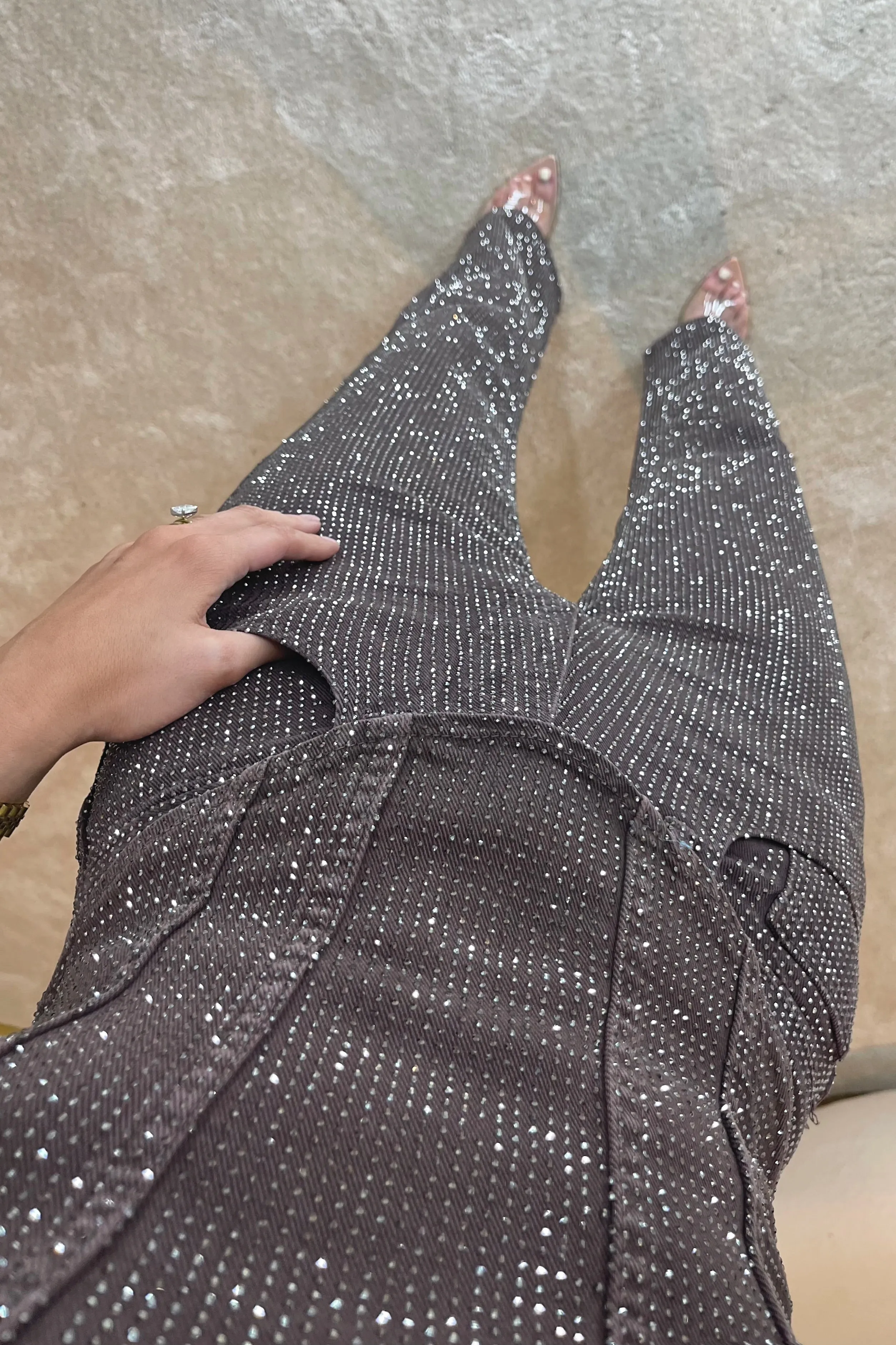 The ERIN Diamanté Jeans | Chocolate sold by Talliah Rose UK product image thumbnail 3