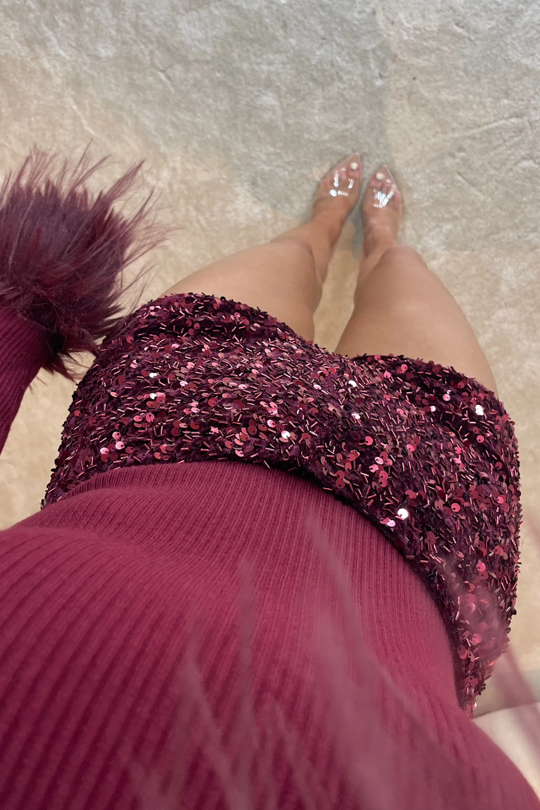 The CHARLOTTE Velvet Sequin Hot Pants | Dark Cherry sold by Talliah Rose UK product image thumbnail 3