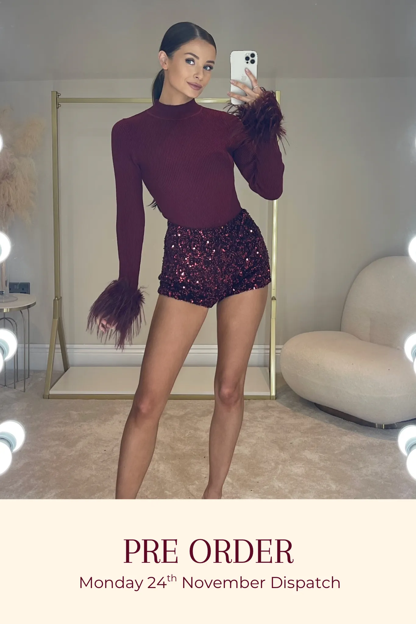 The CHARLOTTE Velvet Sequin Hot Pants | Dark Cherry sold by Talliah Rose UK
