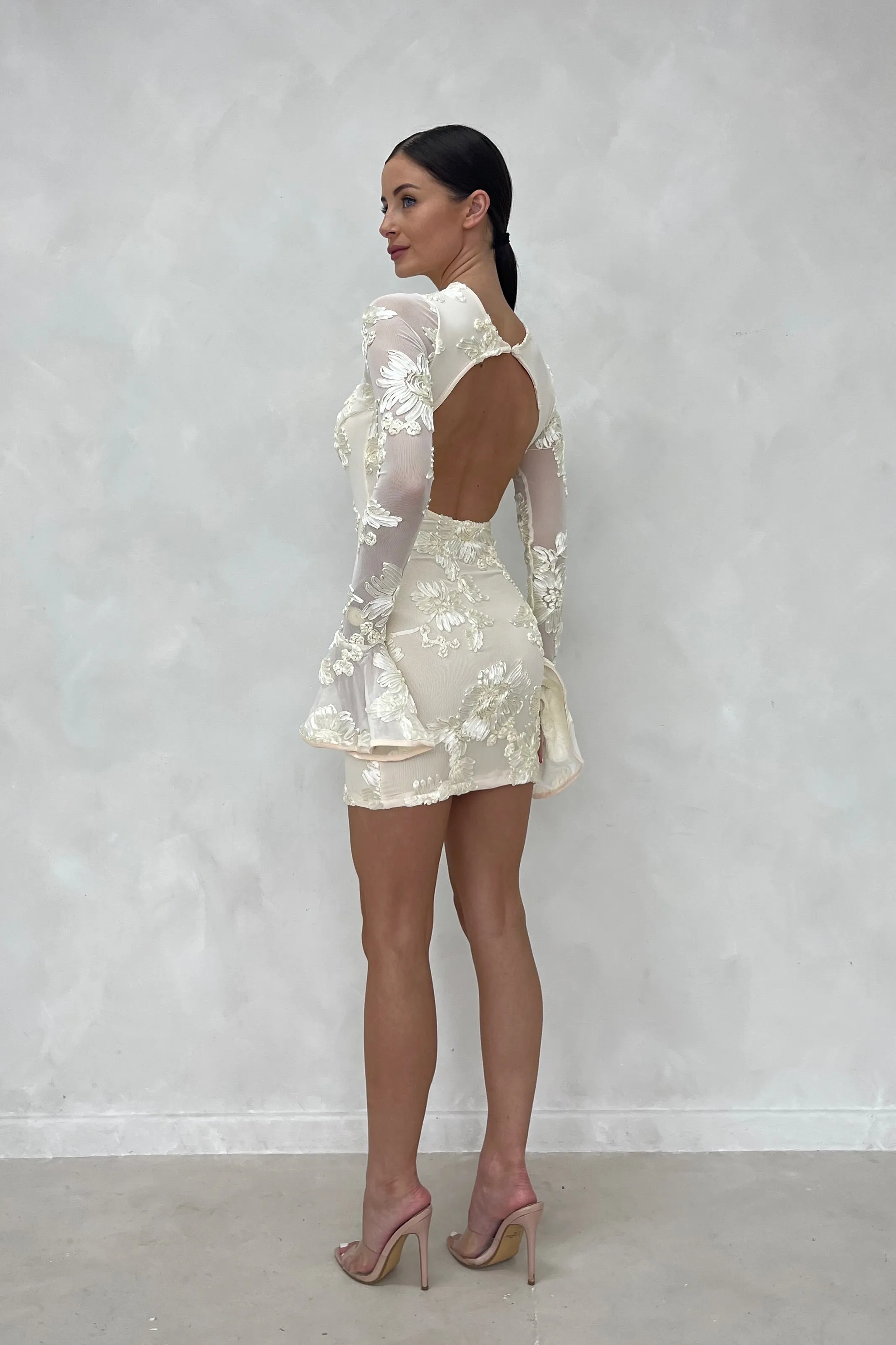 MADDISON Vanilla Embroidered Backless Mesh Mini Dress sold by Talliah Rose UK product image thumbnail 2