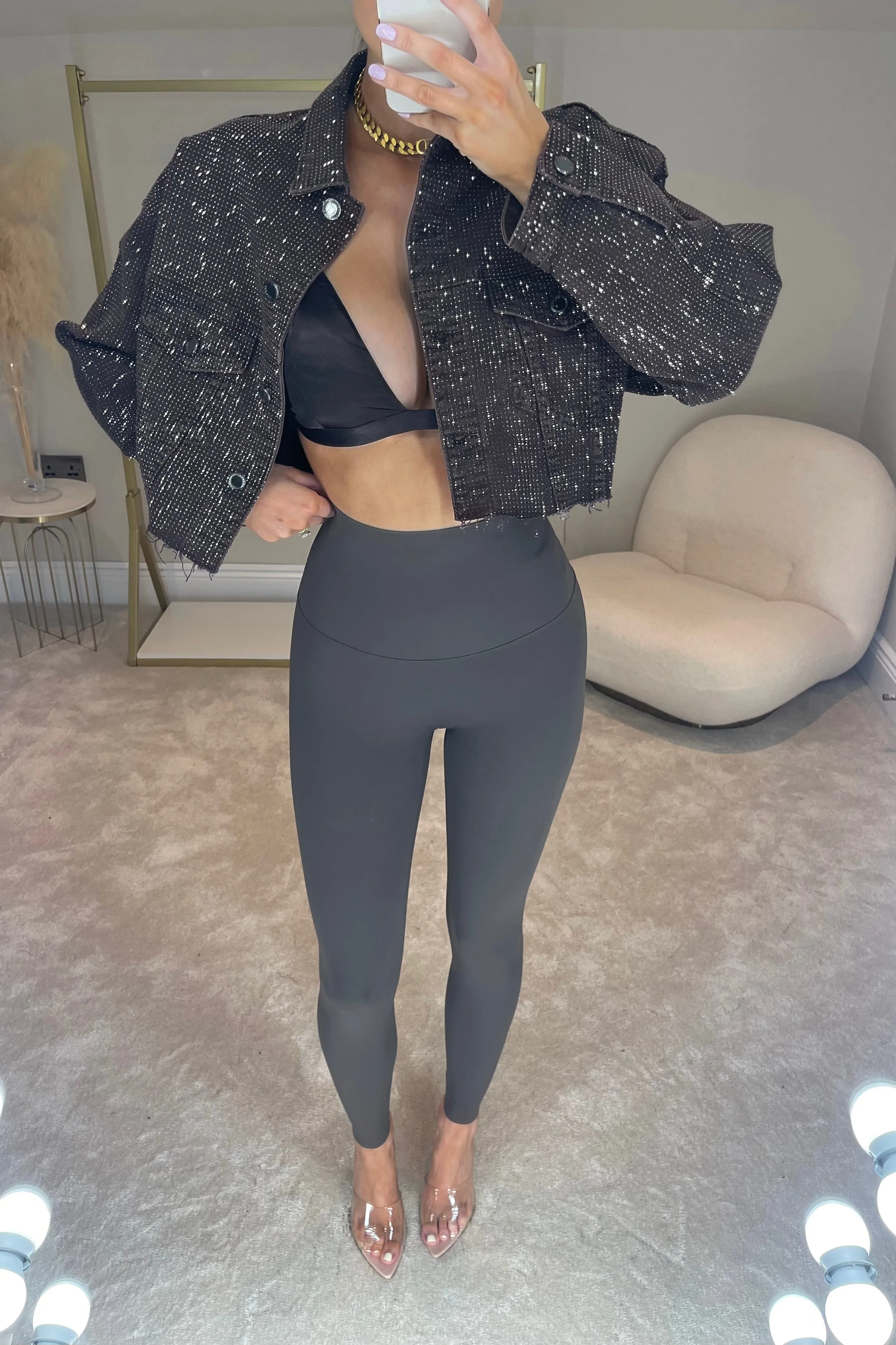 The EMILY Diamanté Denim Jacket | Chocolate sold by Talliah Rose UK product image thumbnail 2