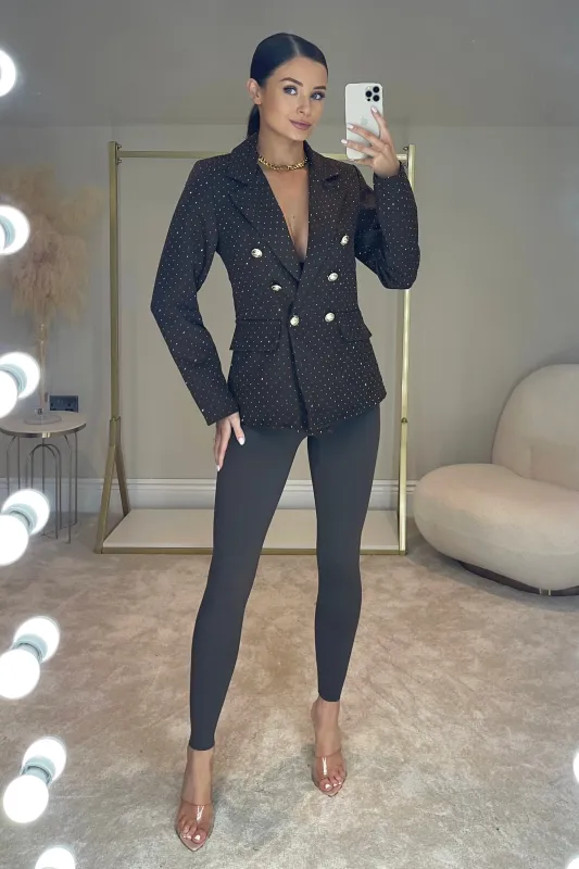 The SOPHIE Diamanté Fitted Blazer | Chocolate sold by Talliah Rose UK