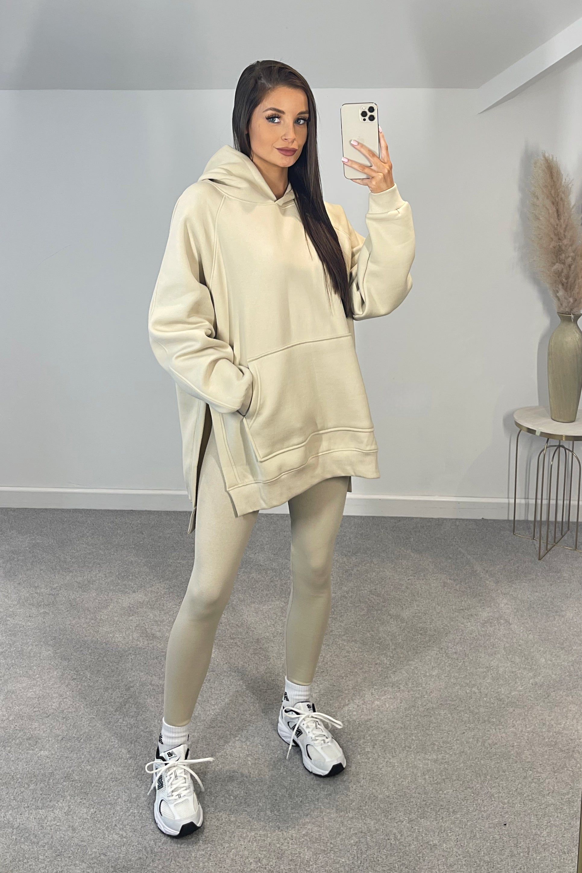 BONNIE 80% Cotton Oversized Hoodie & Ribbed Leggings Set (Oatmeal) sold by Talliah Rose UK