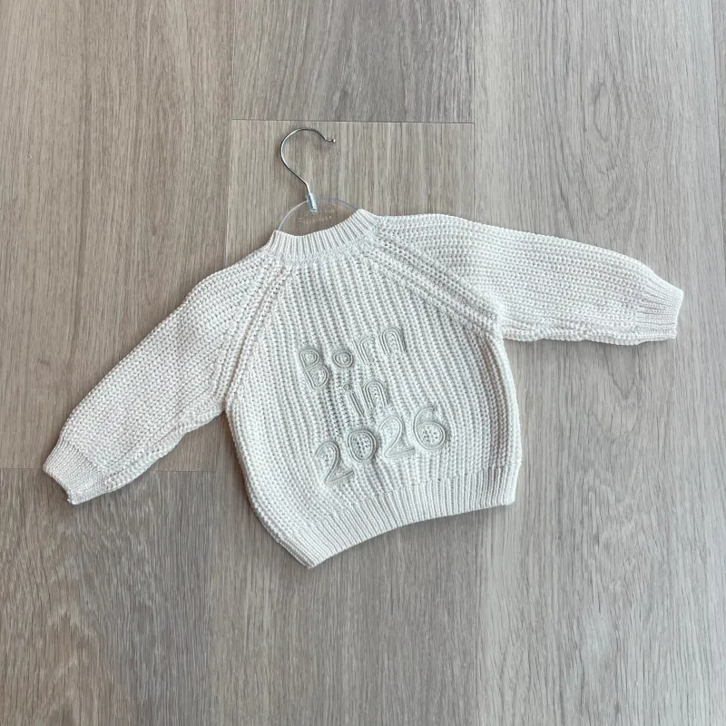 Born in 2026 Chunky Knit Cardigan in Cream sold by Talliah Rose UK