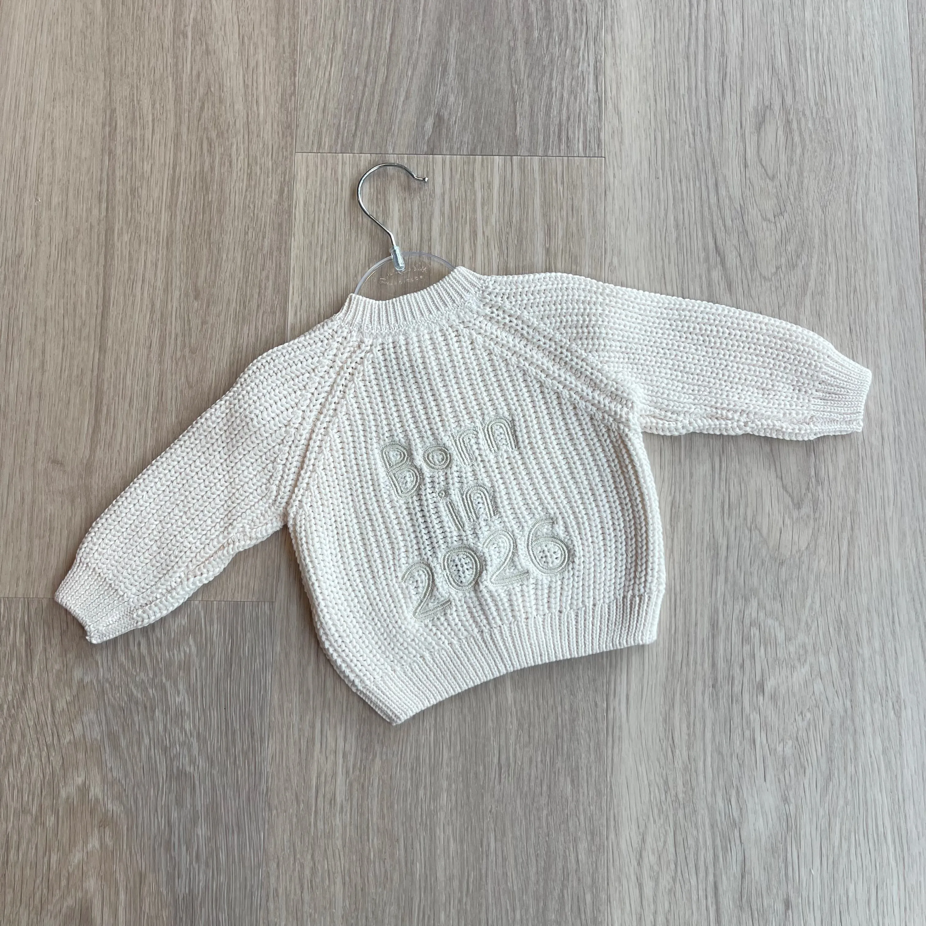 Born in 2026 Chunky Knit Cardigan in Cream sold by Talliah Rose UK