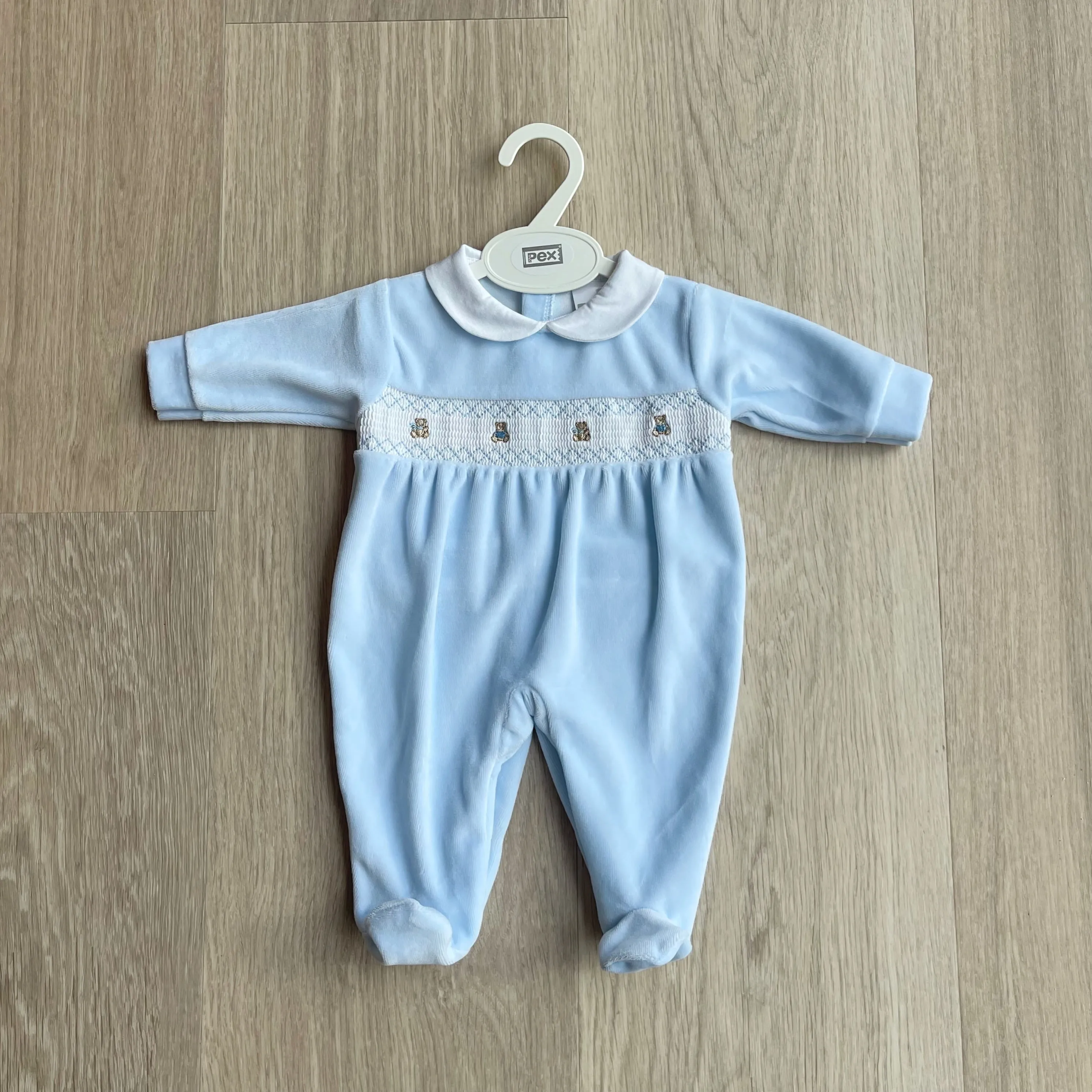 BLAKE Velour Mini Teddy Onesie in Blue sold by Talliah Rose UK