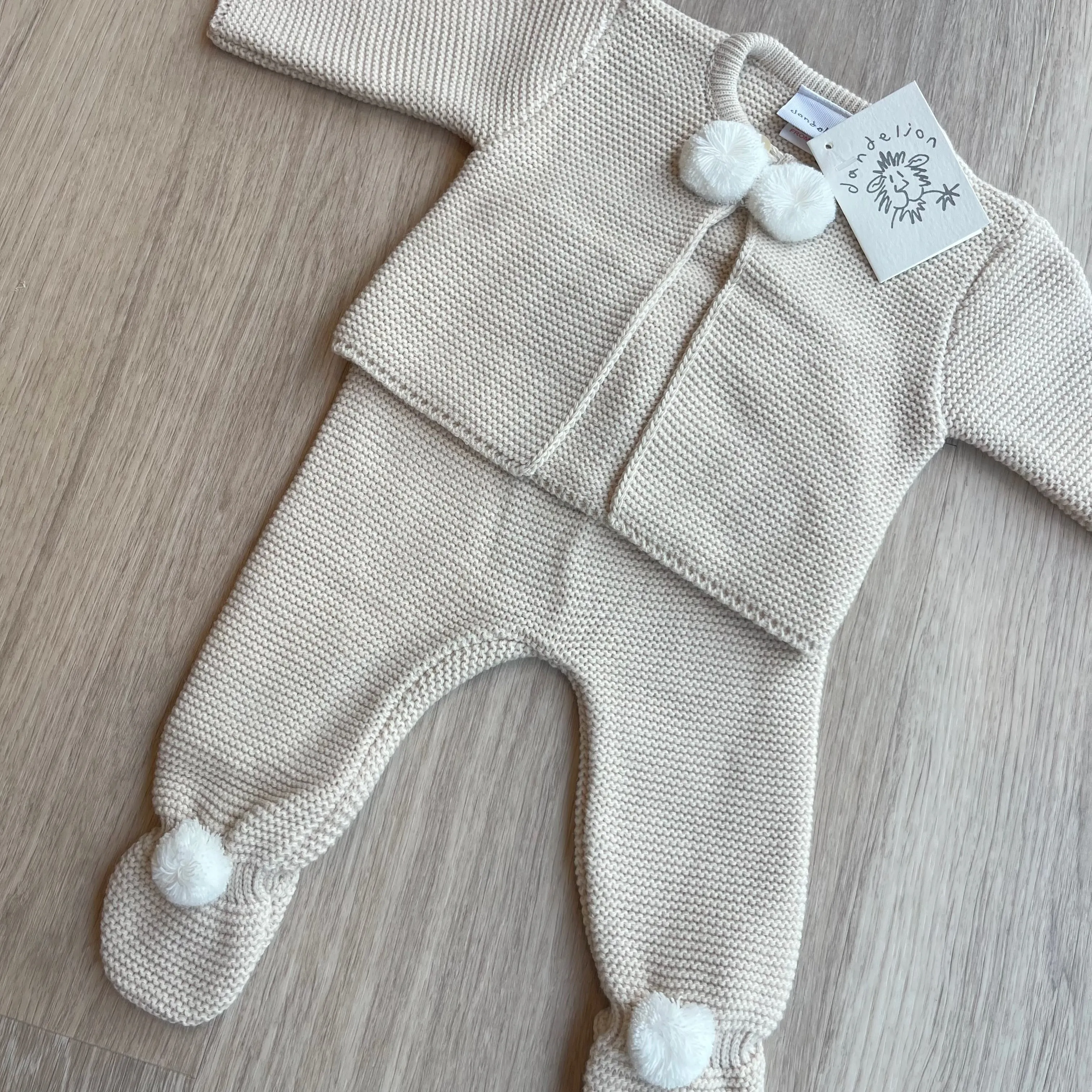 NOA Pom Pom Knitted Cardigan & Trouser Set in Beige sold by Talliah Rose UK product image thumbnail 2