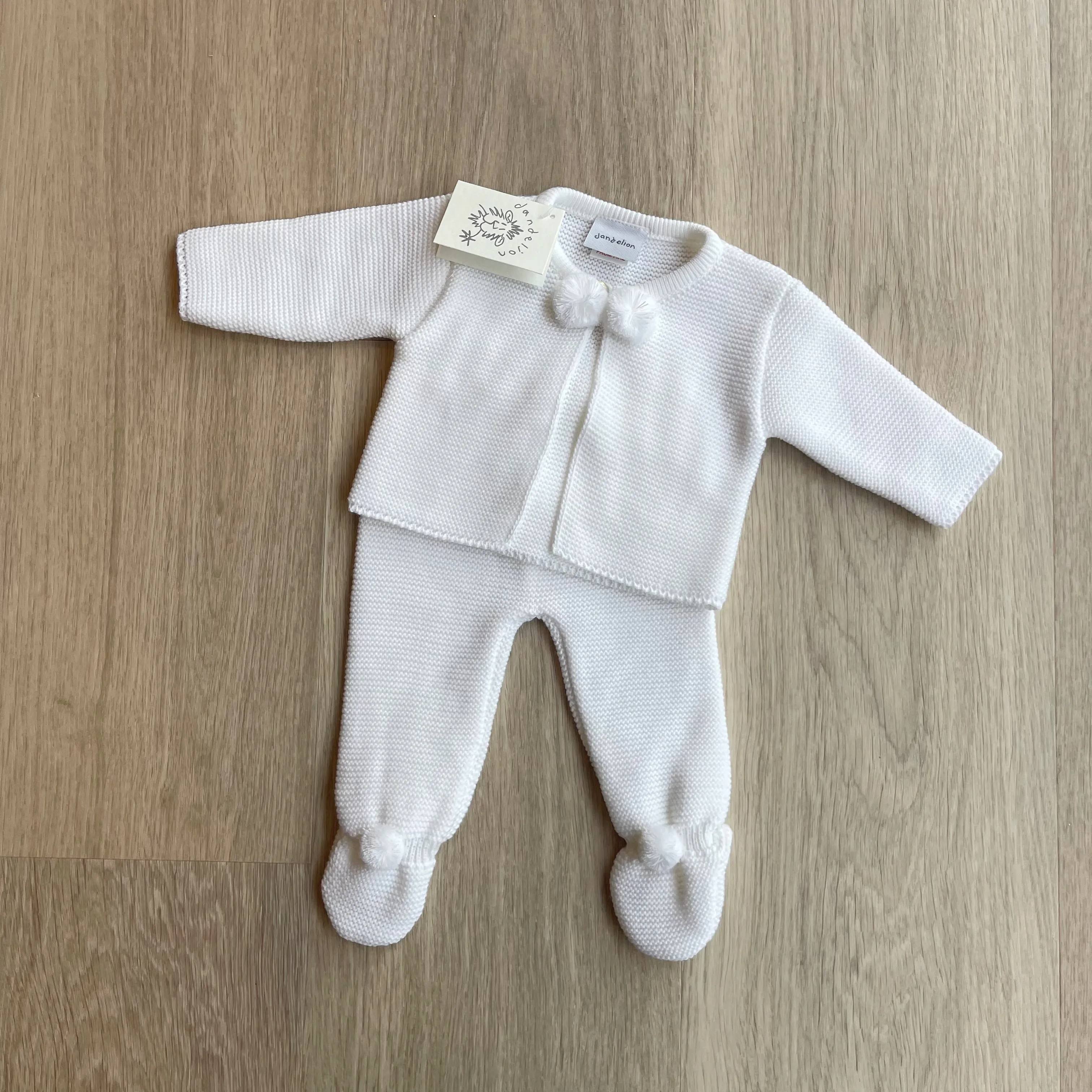 NOA Pom Pom Knitted Cardigan & Trouser Set in White sold by Talliah Rose UK