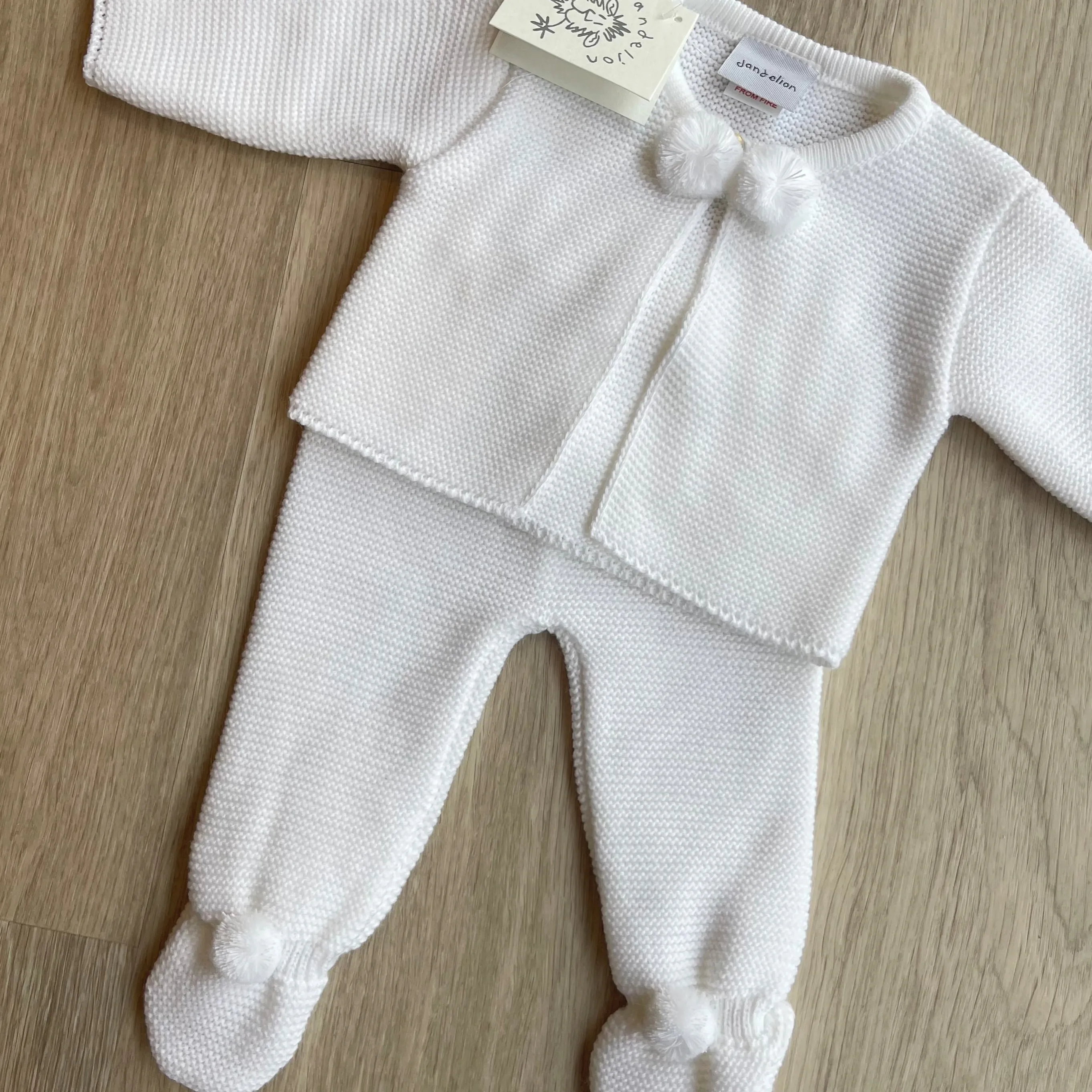 NOA Pom Pom Knitted Cardigan & Trouser Set in White sold by Talliah Rose UK product image thumbnail 2