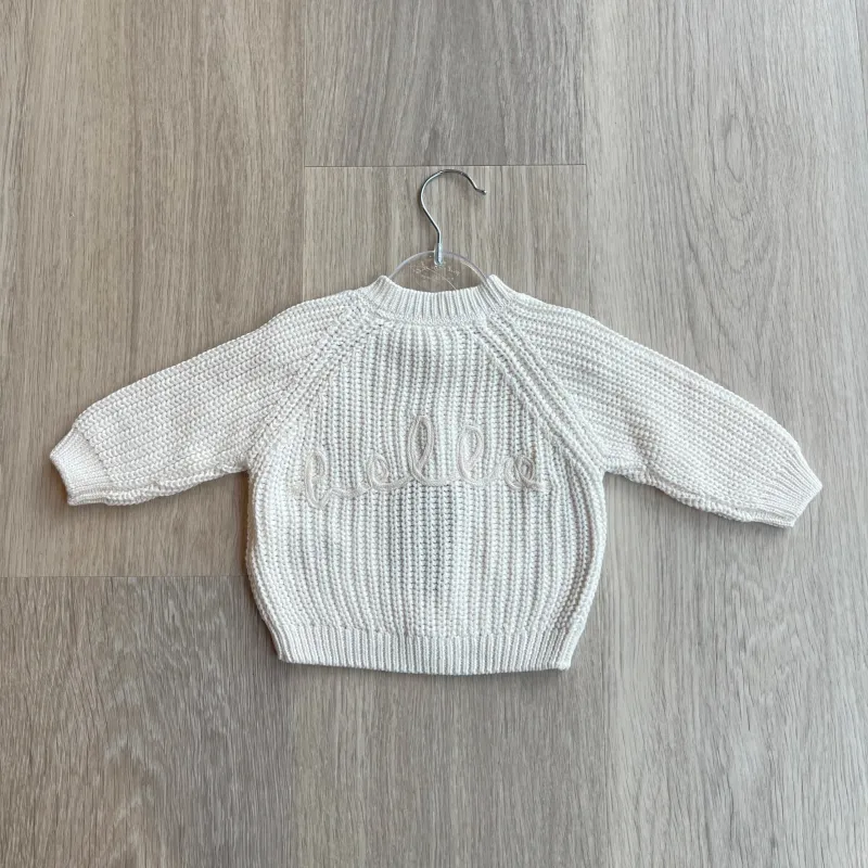 Hello Chunky Knit Cardigan in Cream sold by Talliah Rose UK