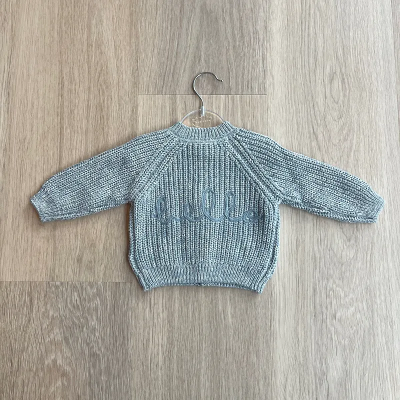 Hello Chunky Knit Cardigan in Blue sold by Talliah Rose UK