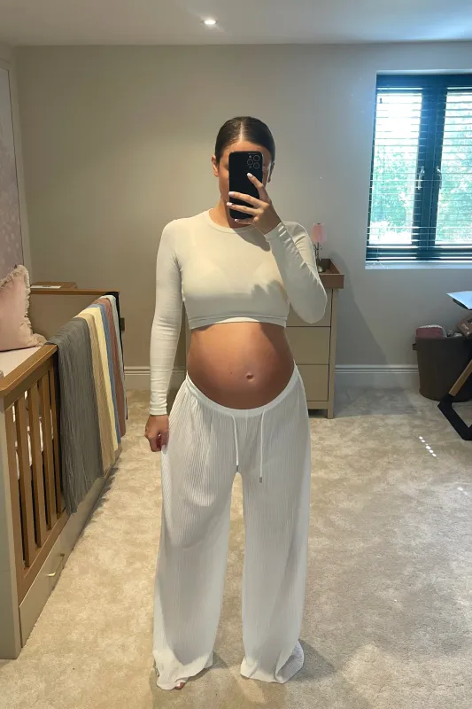 MAE Lightweight Crinkle Drawstring Trousers in Sheer White made by Talliah Rose UK