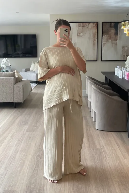 MYA Oversized Pleated Lounge Set in Beige made by Talliah Rose UK