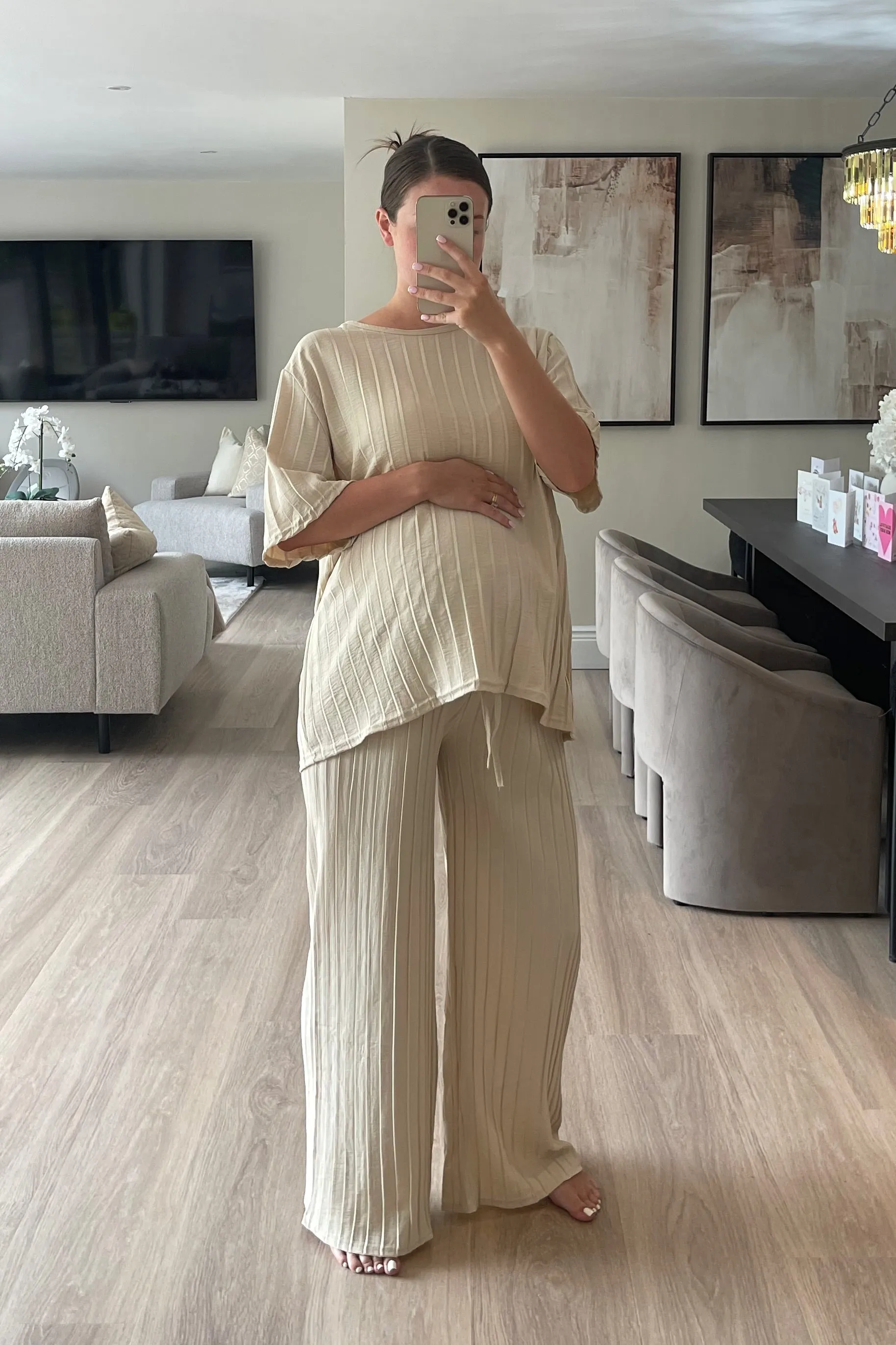 MYA Oversized Pleated Lounge Set in Beige sold by Talliah Rose UK