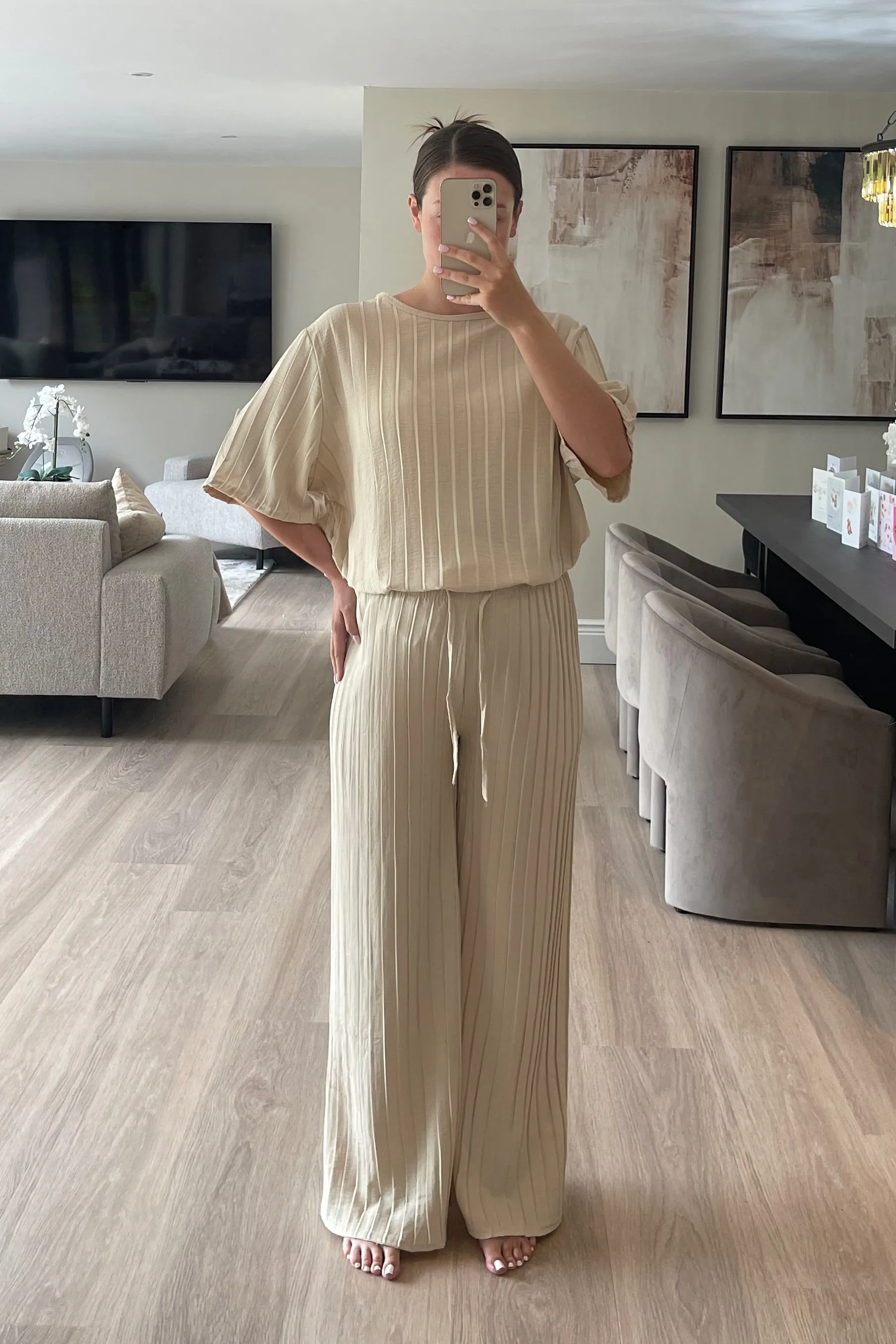 MYA Oversized Pleated Lounge Set in Beige sold by Talliah Rose UK product image thumbnail 2