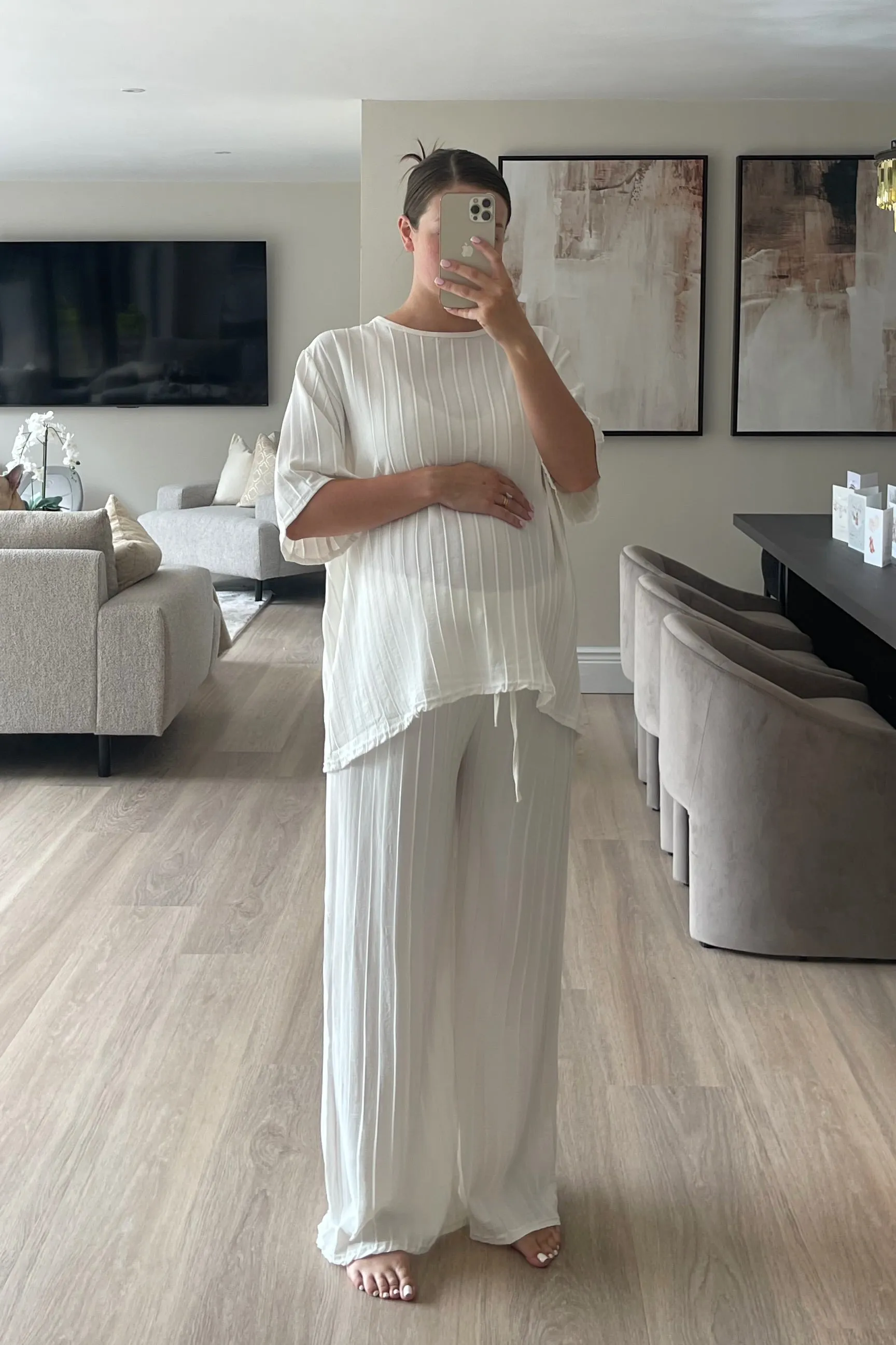 MYA Oversized Pleated Lounge Set in White sold by Talliah Rose UK