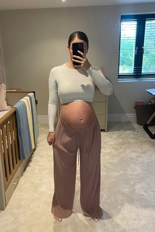 MAE Lightweight Crinkle Drawstring Trousers in Dusky Pink made by Talliah Rose UK