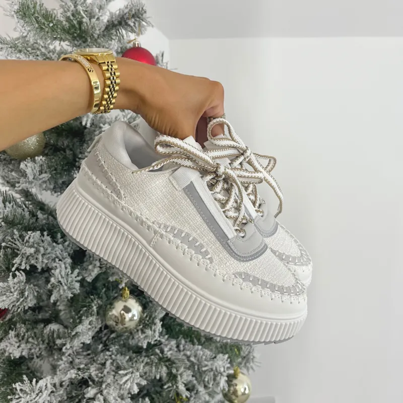REMI Grey Tweed & Over Stitch Chunky Trainers sold by Talliah Rose UK