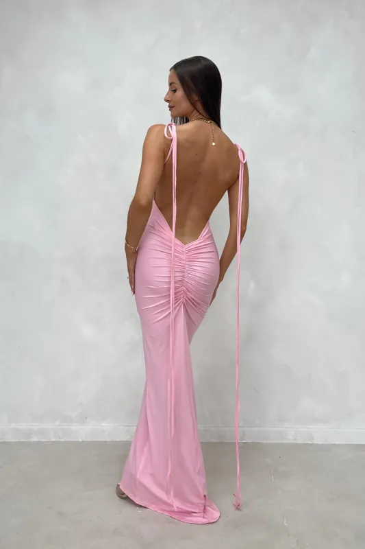 CRYSTAL Pink Low Back Spaghetti Strap Maxi Dress sold by Talliah Rose UK
