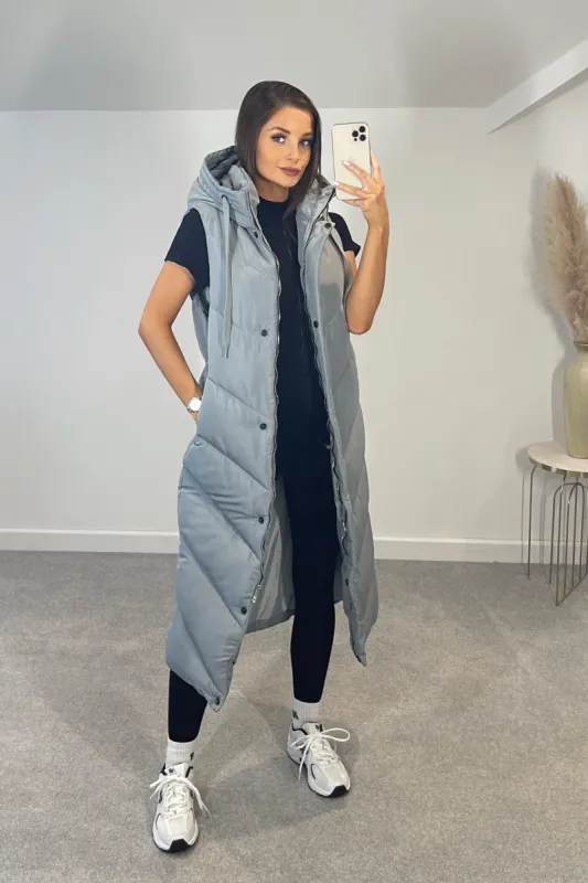 LOLA Premium Padded Longline Zip & Hood Gilet (Grey) made by Talliah Rose UK