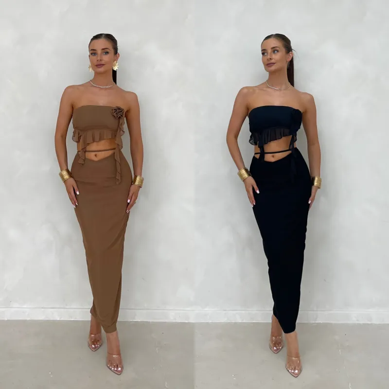 REESE Mesh Overlay Maxi Skirt Co Ord in Black sold by Talliah Rose UK