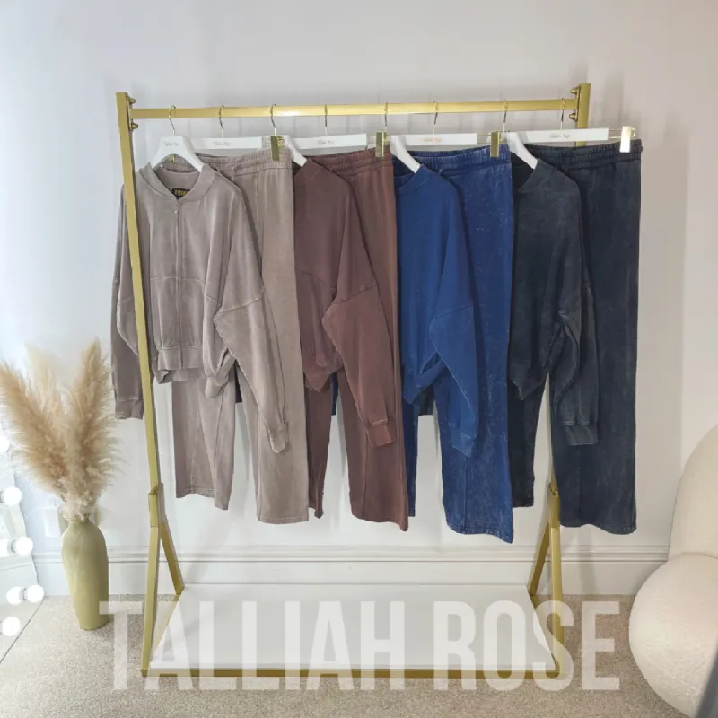 REMY Acid Wash Zip Bomber Jacket & Wide Leg Joggers Lounge Set sold by Talliah Rose UK