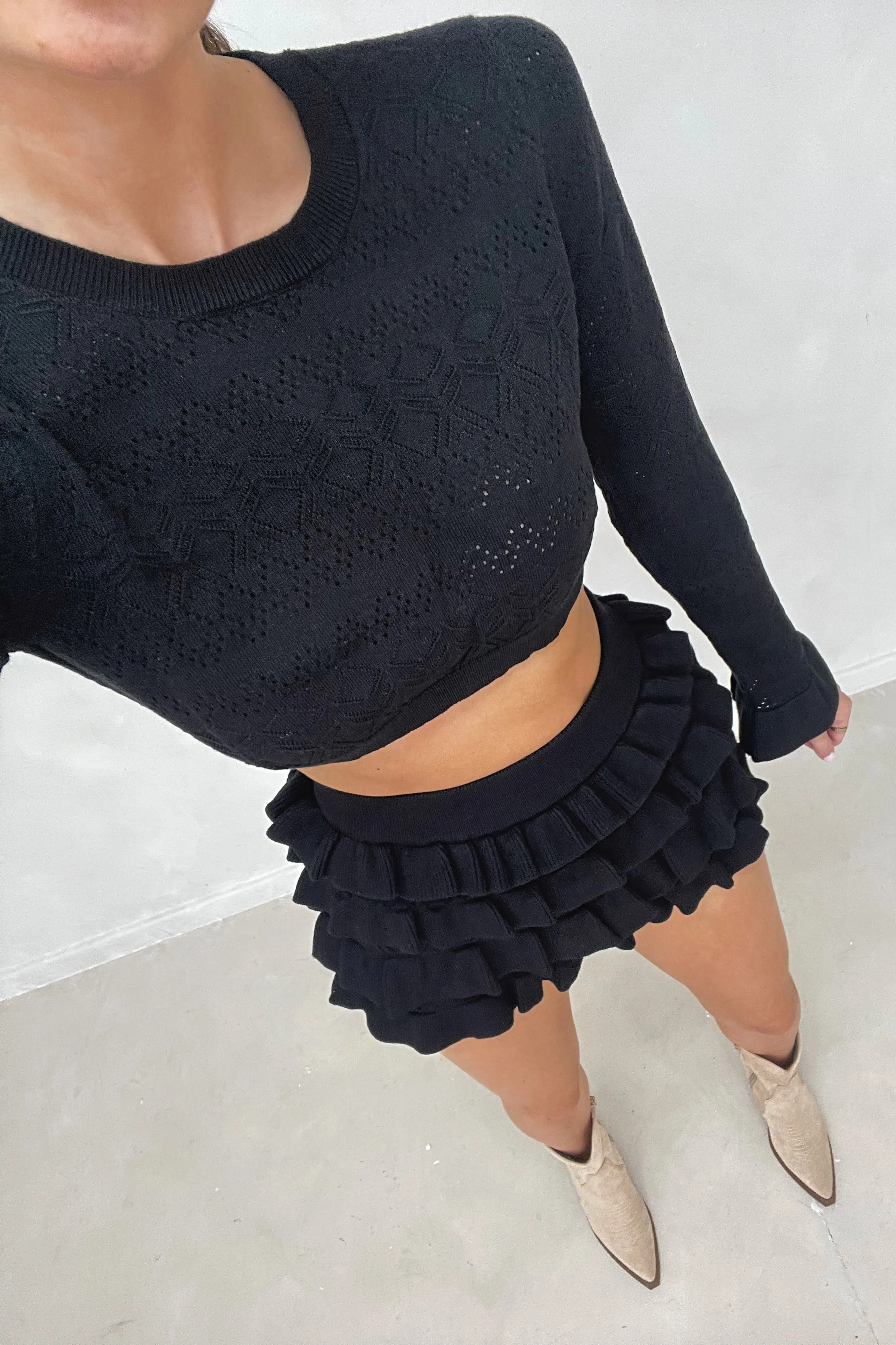 CARLY Black Knitted Crop & Frill Hot Pants Co Ord sold by Talliah Rose UK product image thumbnail 2