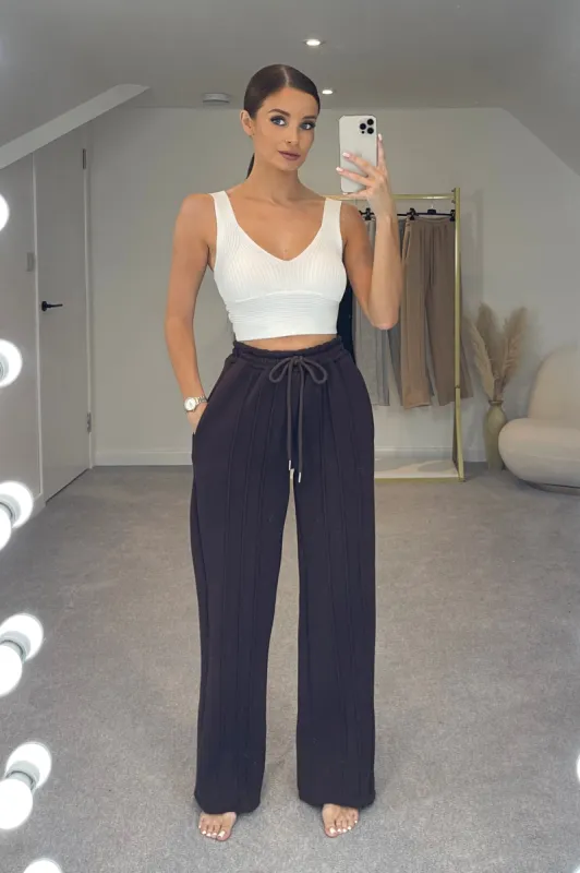 PARKER Chocolate Fleece Lined Wide Leg Joggers sold by Talliah Rose UK